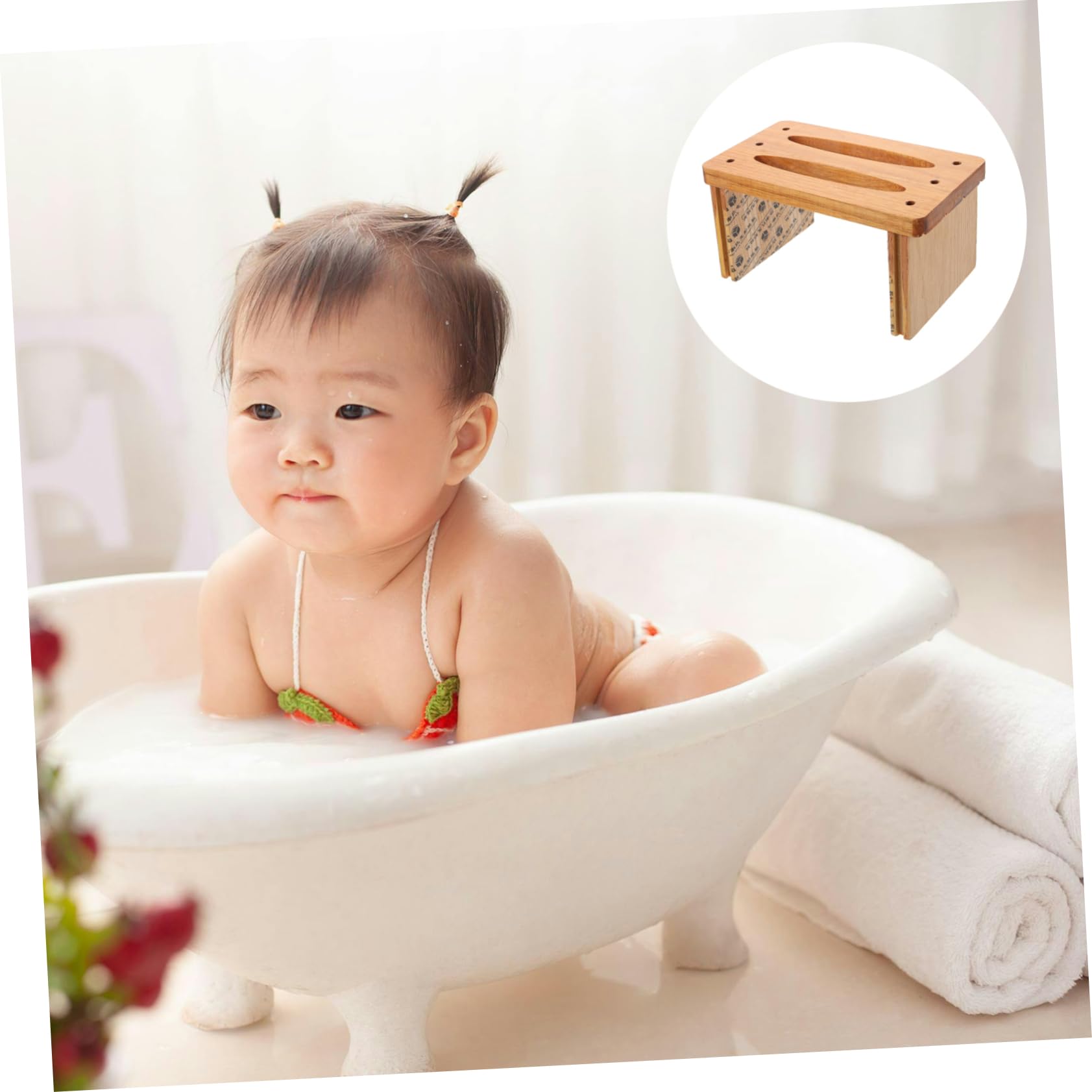 Cabilock Taburete de Baño Infantil de Madera, Compacto y Resistente, Superficie Lisa y Cómoda para Sentarse, Adecuado para Baño y Uso Diario