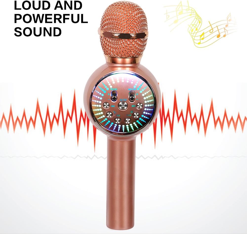 🛒 Crazy Deals Karaoke Microphone Wireless Bluetooth Microphone for Kids Portable Handheld Karaoke Machine Home Party with LED Lights Duet Singing Recording for Android iPhone iPad Sony PC - 1PCS (Rose Gold)