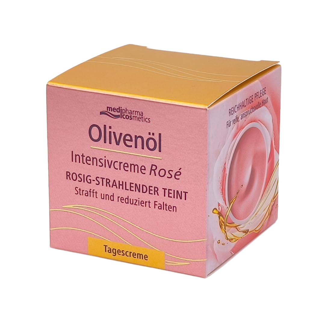 Olivenöl Intensivcreme Rosé Tagescreme 3x 50 ml I Rosig-Strahlender Teint I Verleiht spürbare Glätte I Reichhaltige Tagespflege I für reife, anspruchsvolle Haut I Spar-Set plus Pharma Perle give-away