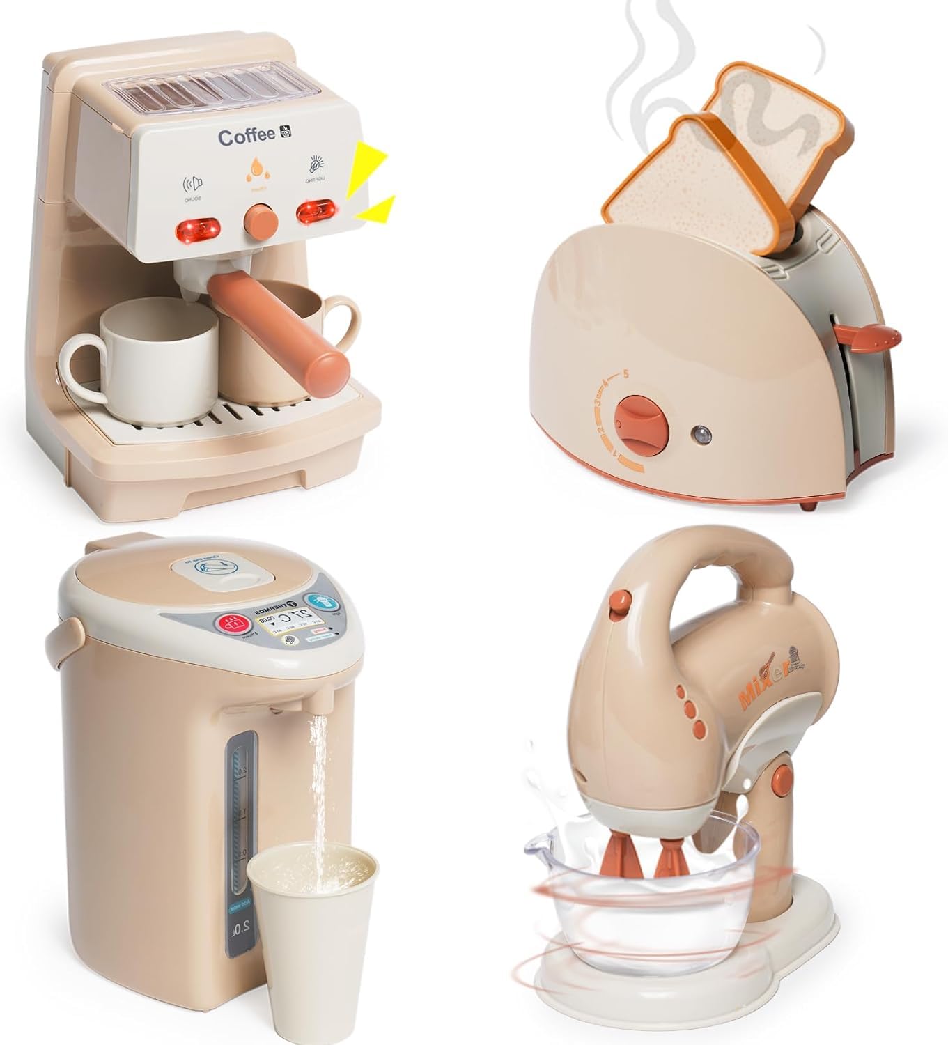 Cuisine Electroménager Enfant-Accessoire Cuisine Enfant : Cafétière, Mixeur, Distributeur d'eau Intelligent, Grille-Pain, Cafetière Dinette pour Enfants de 3 Ans et Plus