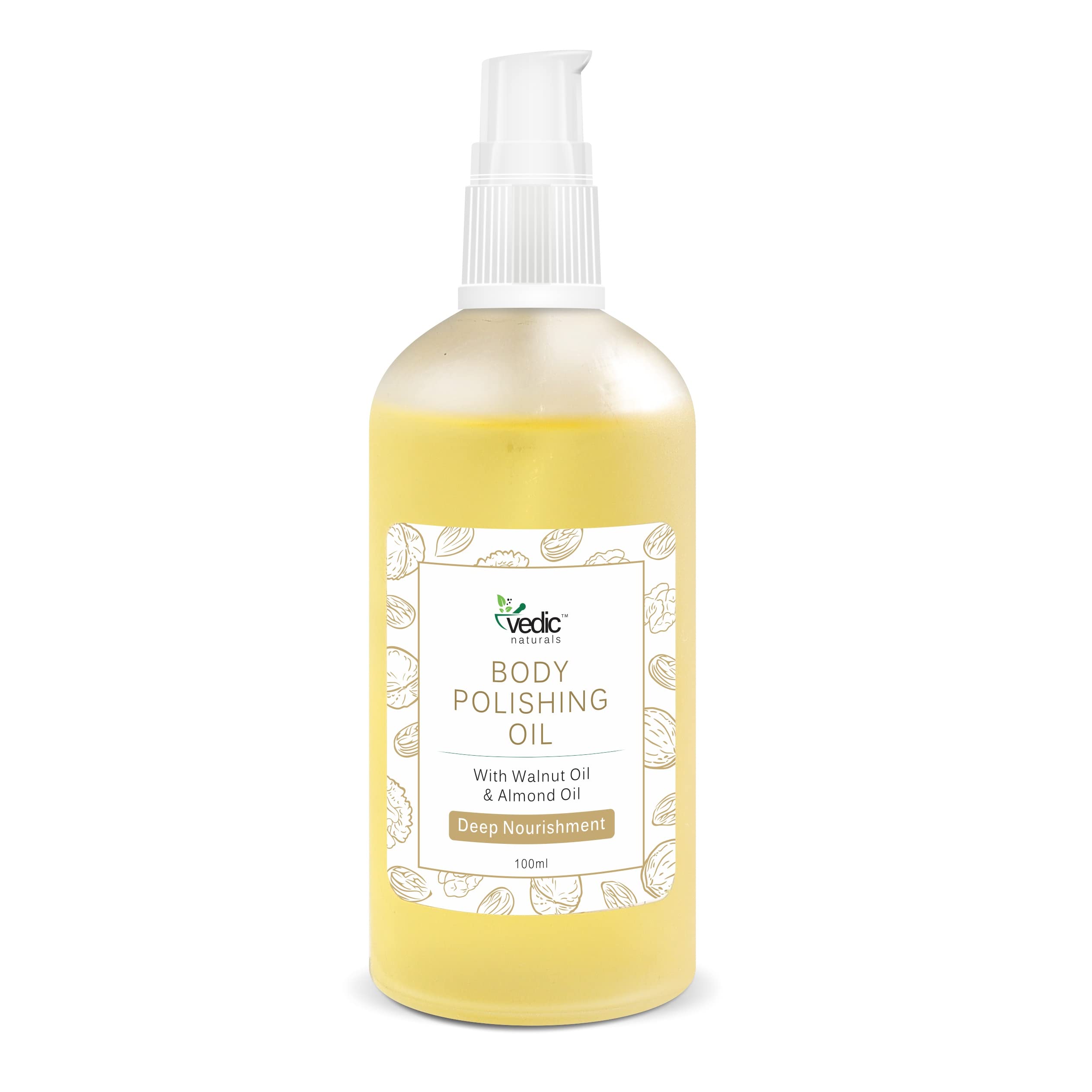 Vedic Naturals Body Polishing Oil Enriched With Walnut Oil, Almond Oil & Jojoba Oil - 100ml | Deep Nourishment & Reduces Cellulite | Soft & Smooth Skin | 100% Natural & Organic
