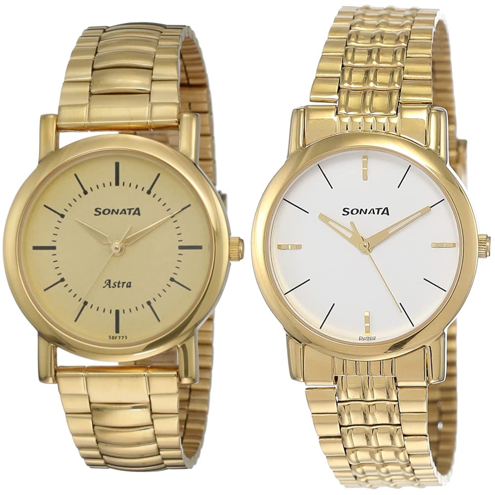 Sonata Men Metal Analog Champagne Dial & White Dial (77049Ym01C + Nk7987Ym05W) | Rakshabandhan Gifts, Band Color-Gold (B07N3311TD) Amazon Price History, Amazon Price Tracker