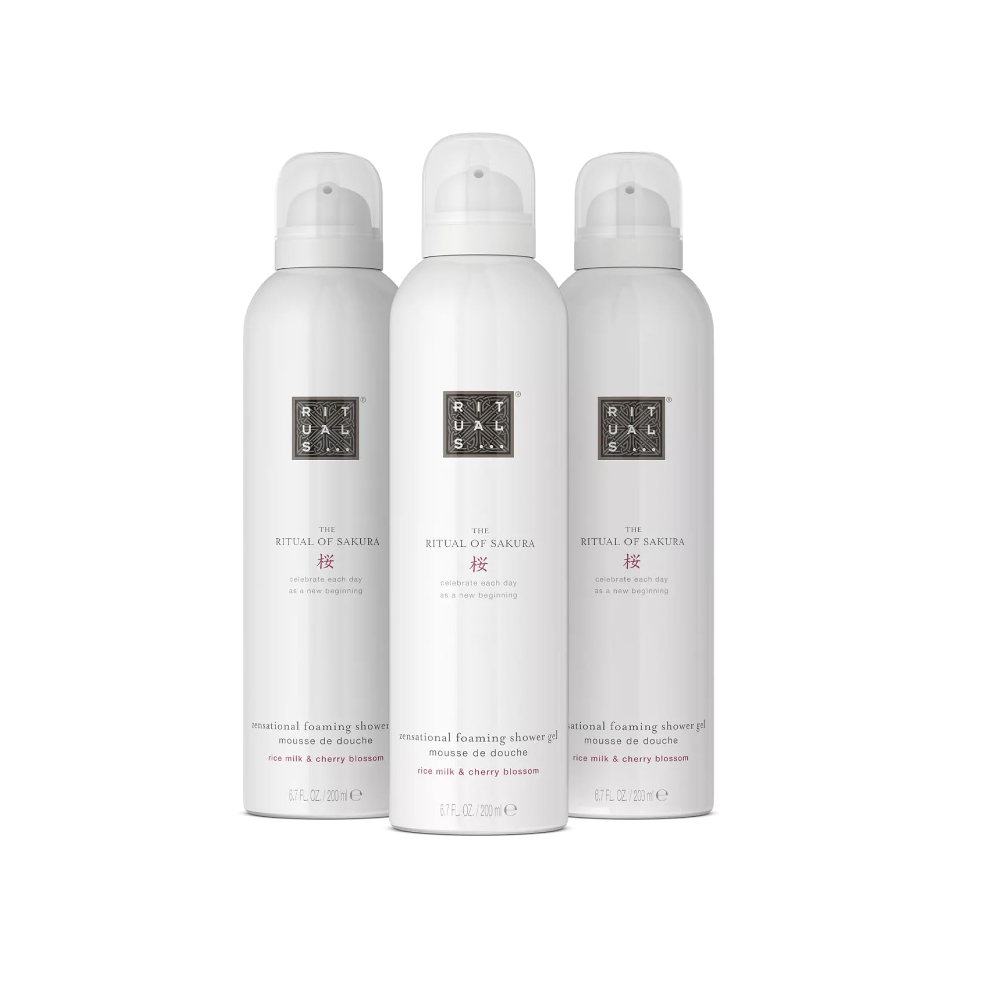 RITUALS The Ritual of Sakura Vorteilspack mit 3 x Duschschaum – Duschgel mit Kirschblüten und Reismilch – zarter, blumiger Duft – Value Pack 3 x 200 ml