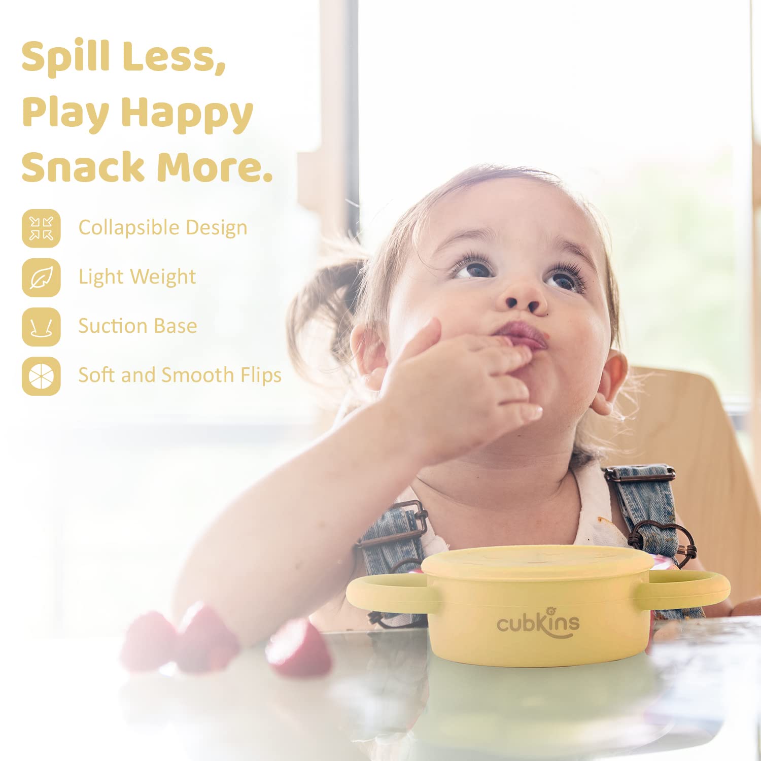 CUBKINS Collapsible BPA Free Snack Cup for Baby, Infant, Toddler | 6 Months+ (Lemon) - 275ml - Image 3 thumbnail