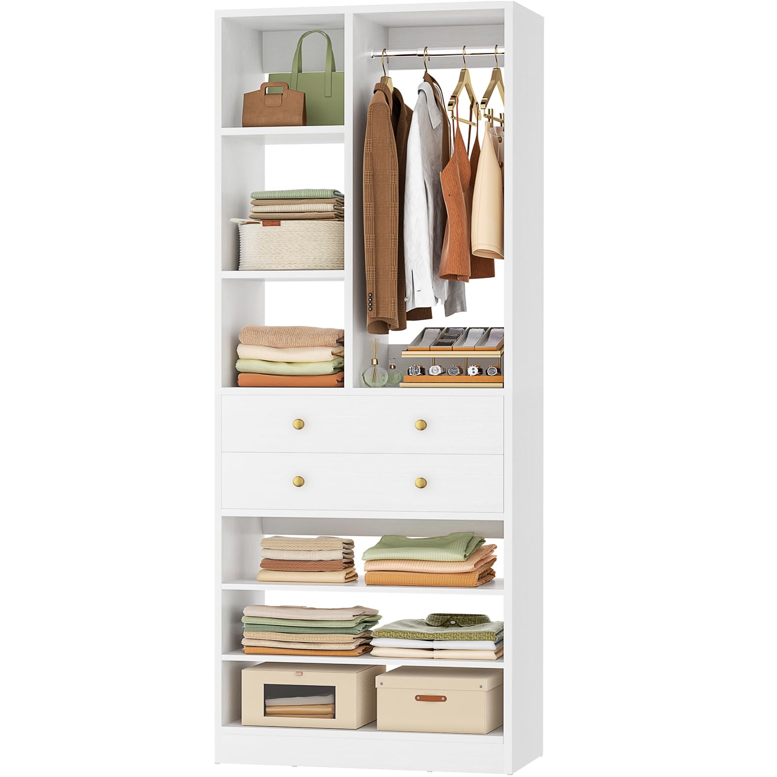 Closet System, 28"/2.4 FT Small Closet Organizer System with Drawers and Shelves, Walk-in Closets Systems for Small Closets, Free Standing Reach in Closet Tower, ( One in stock is Different color shown in pictures)