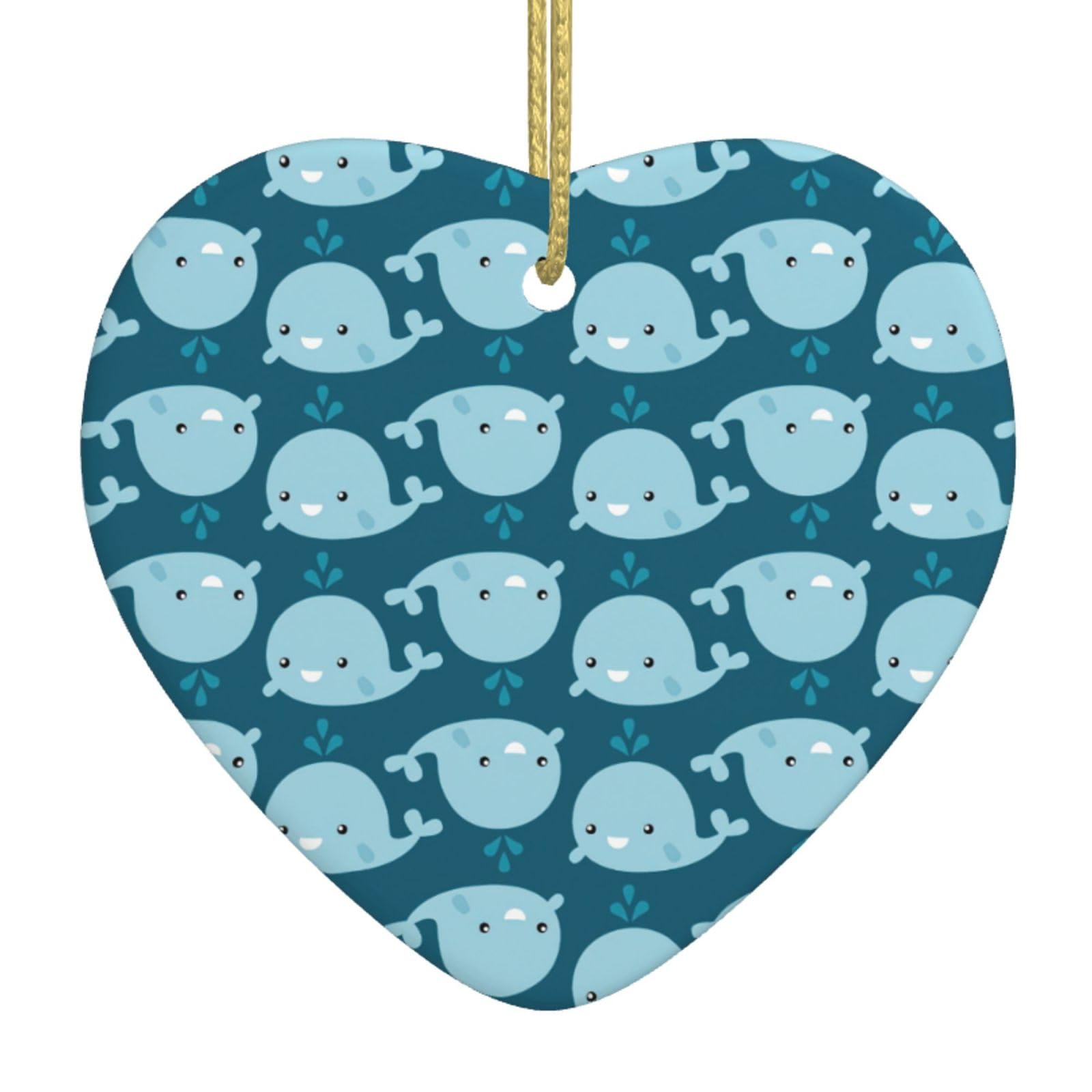 Nbtghga White Cartoon Whales Background Print Christmas Ornaments, Ceramic Hanging Ornament, Xmas Tree Decoration, Holiday Home Decor