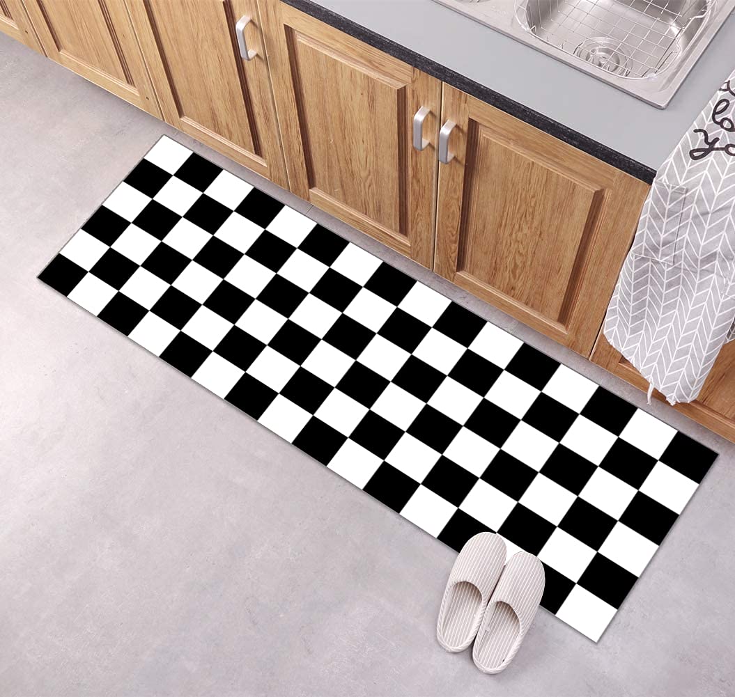 Tapis de Couloir Passage Noir et Blanc Cuisine Antidérapant Géométrie Design Moderne, pour Couloir/Cuisine/Escaliers, Largeur 60cm / 70cm/ 80cm / 90cm/ 100cm / 120cm(Size:60x320cm)