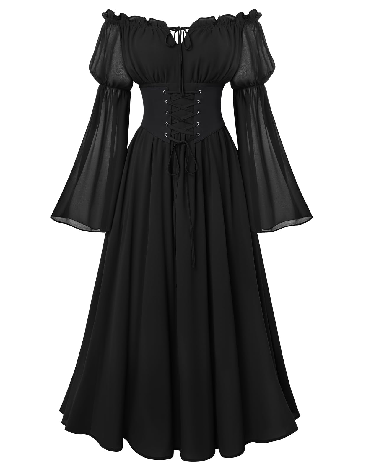 Scarlet Darkness Renaissance Costume Women Fairy Off Shoulder Corset Dress, Black, XL