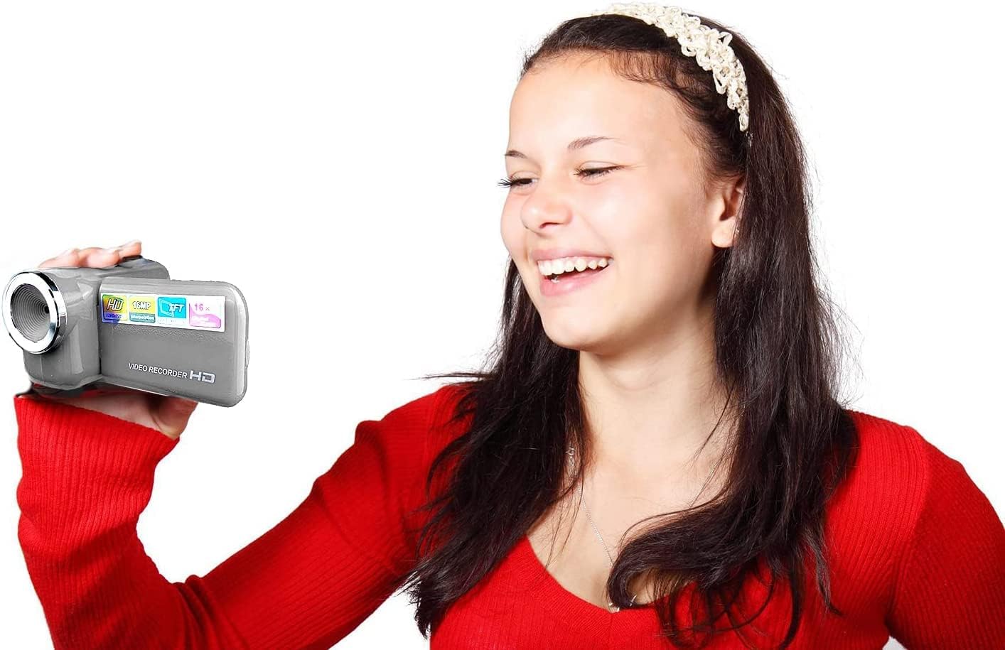16MP メガピクセル コンパクトデジタルカムコーダー HDビデオと写真付き 16倍ズーム 2.4インチスクリーン、32GBカードと