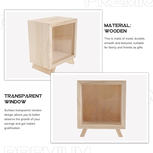 Miniatura 2 de Zerodeko Hucha de madera Caja de sombra con marco de madera de vidrio acrílico, banco de monedas, banco de ahorro de dinero, caja de puntas,