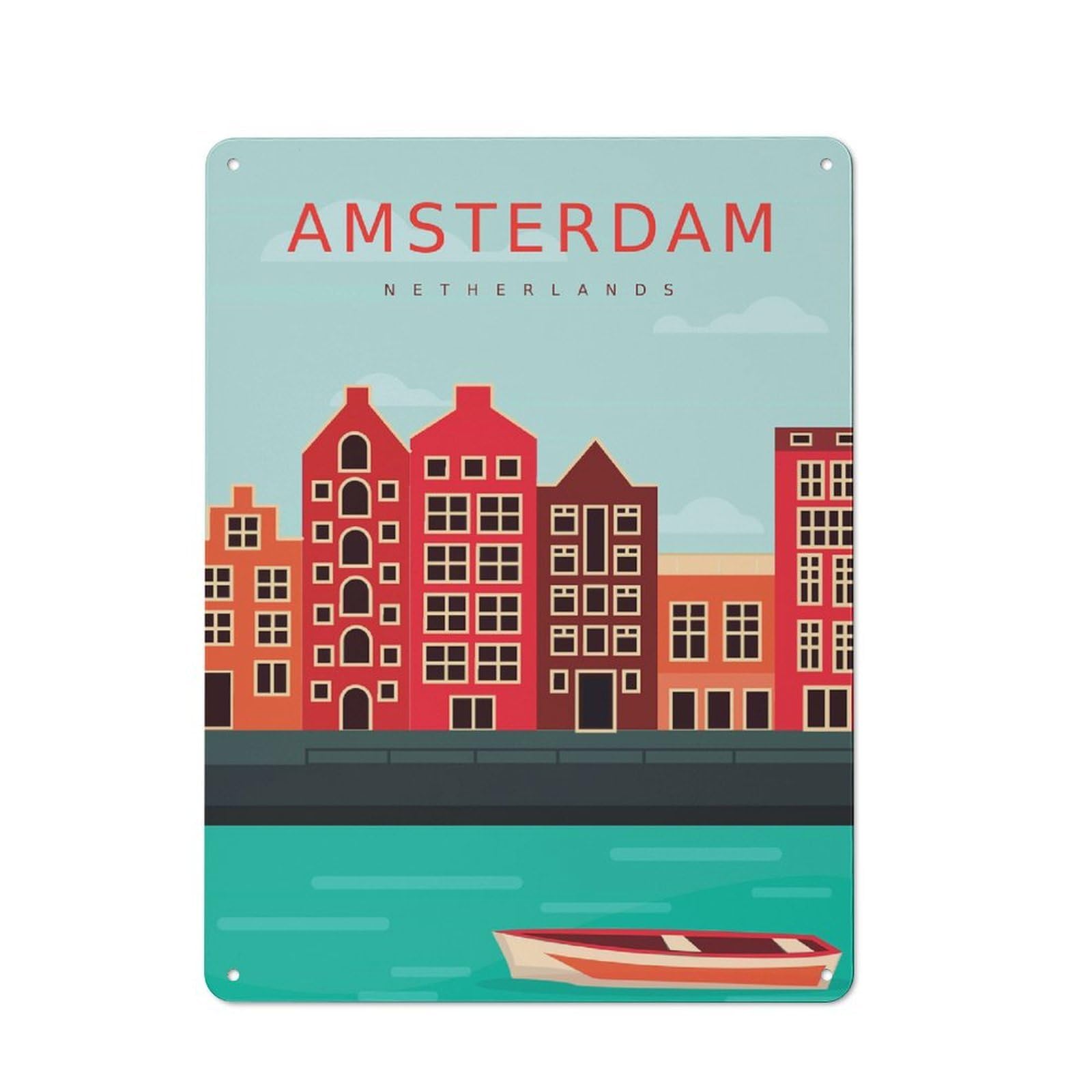 Junmoney Amsterdam Netherlands Vintage Tin Sign 40X30cm, Old Fashioned Nostalgic Wall Art For Bedroom, Office, Home Bar Or Dining Room