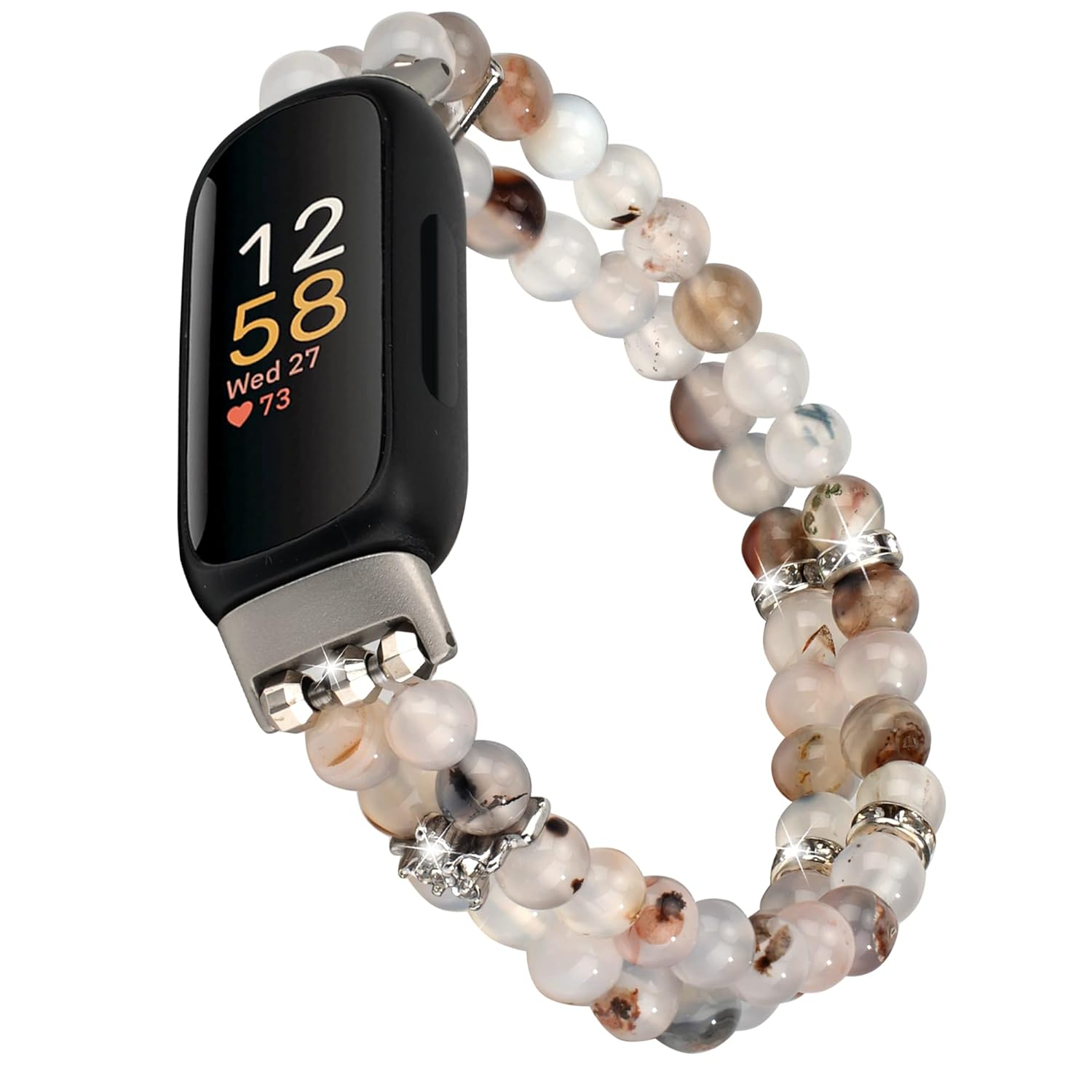 iLVANYA Beaded Bracelet Compatible for Fitbit Inspire 3 for Women,Fashion Handmade Pearl Beads Elastic Stretch Watch Band for Fitbit Inspire 3 Fitness Tracker, One Size, beaded, pearl