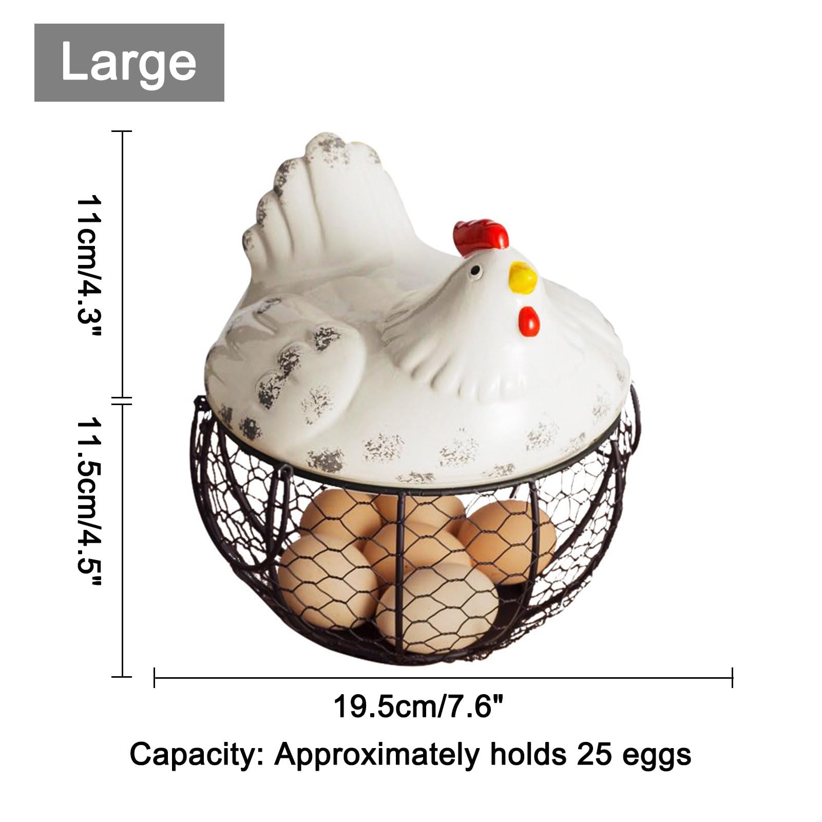 Cesta Para Huevos De Gallina, Cesta De Alambre Negro Con Tapa De Cerámica Para Recoger Huevos Frescos, Bonito Recipiente De Almacenamiento De Huevos De Estilo Rústico Para Cocina(Yellow,L)