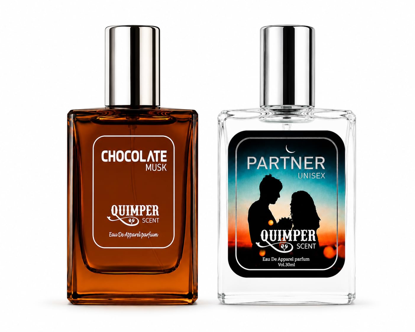 quimper chocolate musk & partner unisex eau de perfume combo (30ml each) – sweet chocolate & warm musk fragrance, long lasting perfume spray for men & women, daily wear premium scent