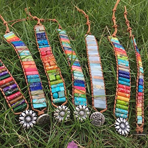Image of sedmart 7 Chakra Bracelets for Women with Real Stones Leather Wrap Healing Bead Bracelet Women Men Boho Friendship Jewelry