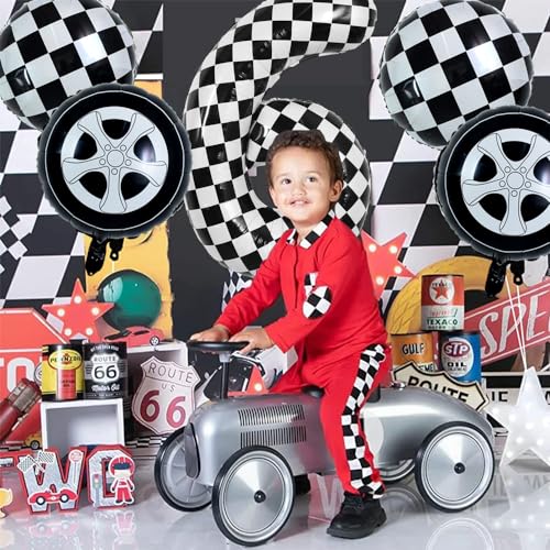 Image of TONIFUL 40 Inch Large Checkered Number 6 Balloon 6th Birthday Decorations
