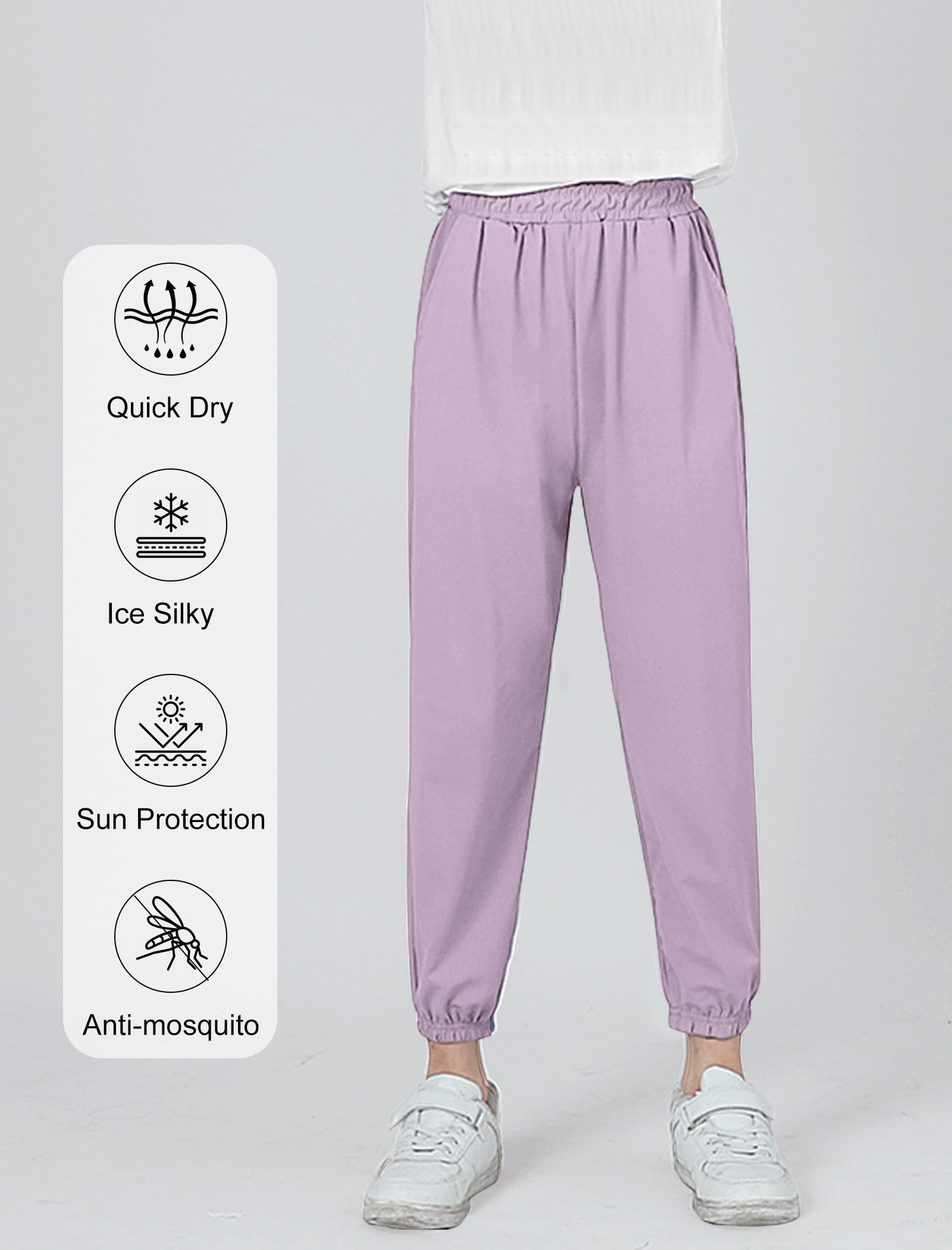 Rolanko Pantalon de jogging soyeux pour filles avec poches, séchage rapide, pantalon athlétique léger pour vêtements de sport décontractés