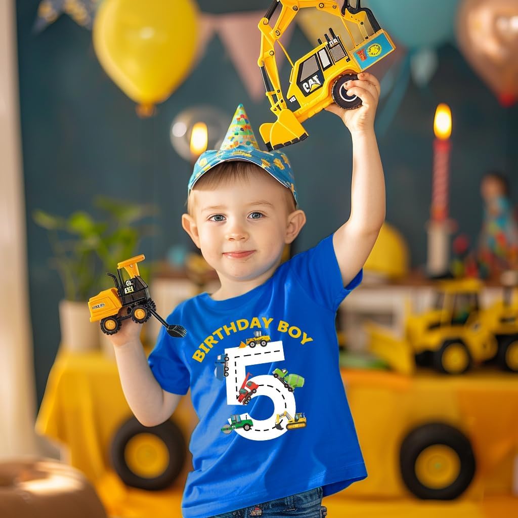 2-6 Years Birthday Boy Shirts Construction Excavator Cotton Short Sleeve T Shirt - Image 2