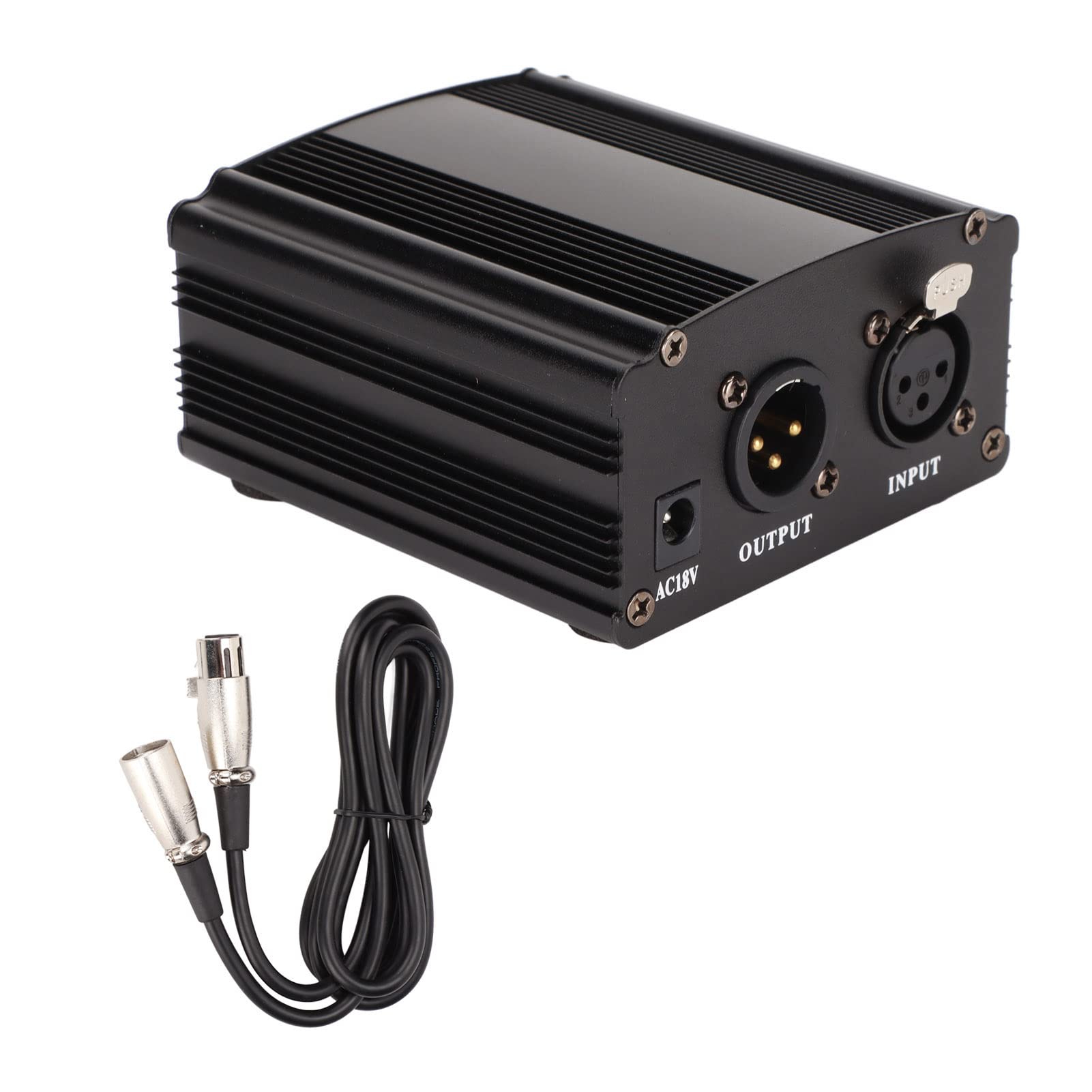 ASHATA Alimentation Fantôme 48 V, Alimentation Fantôme Professionnelle Portable Anti-Bruit avec Câble XLR 3 Broches pour Tout Microphone à Condensateur équipement D'enregistrement de Musique(EU)