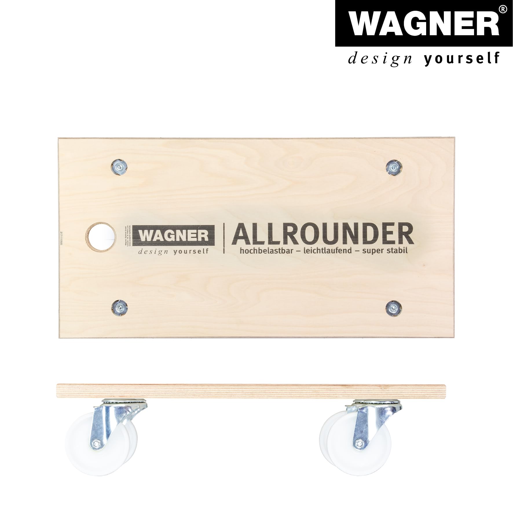 WAGNER Design Yourself Chariot de Transport MM 1127 I 59 x 30 cm - Charge 500 kg - Plateau multiplex 24 mm - Trou de Transport - pour Objets encombrants, équipements et Meubles certifié FSC-20112701