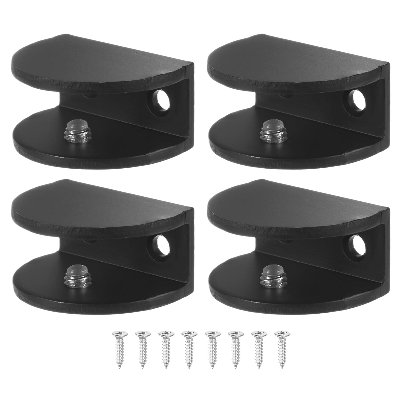 M METERXITY 4-Pack Glass Shelf Brackets, Adjustable No-Drill Semicircle Large Glass Clamp Connector for 10-12mm Thick Shelf Brackets, Use for Bathroom/Showcases/Wardrobe [Black]