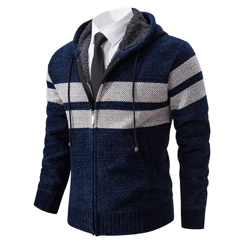 Autumn Drawstring Hooded Knit Cardigan Winter Striped Casual Sweaters All Match Long Sleeve Coats4