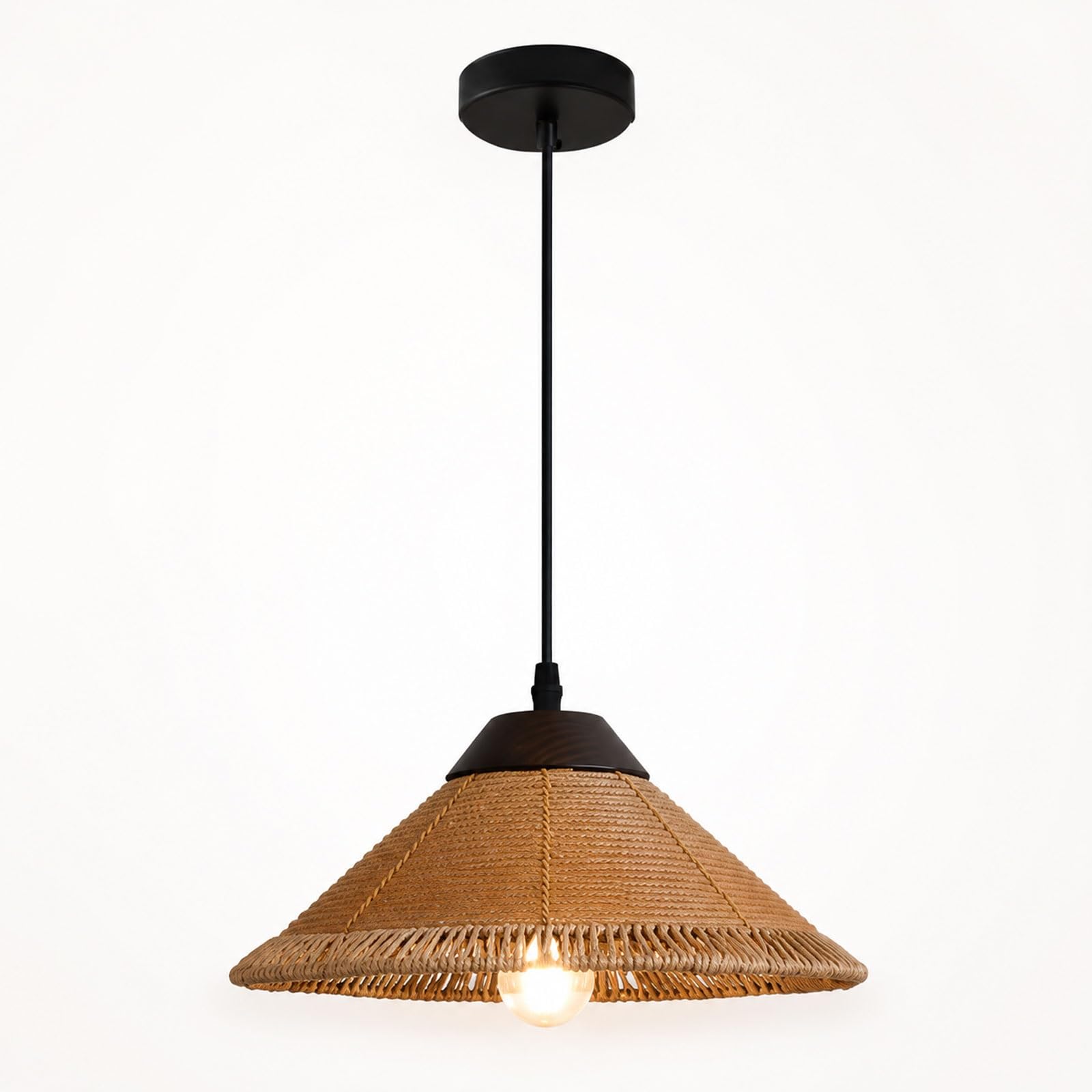 Wisząca lampa z ręcznie tkanego liny, stożek styl wiejski