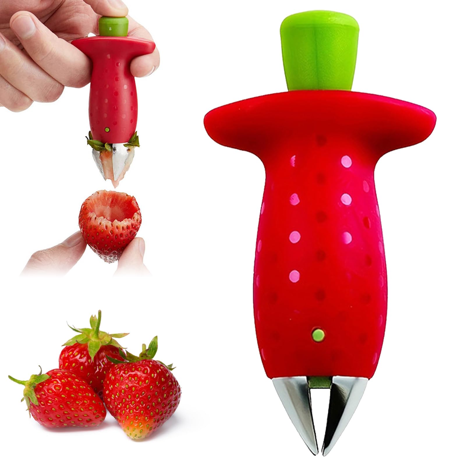 Strawberry Huller Stem and Leaf Remover Multi Function Fruit Corers Tool Tomato Stem Remover Effortlessly Removes Core, Leaf, and Hull Kitchen Tools and Picnic Gadgets for Fruits Vegetables (Red)