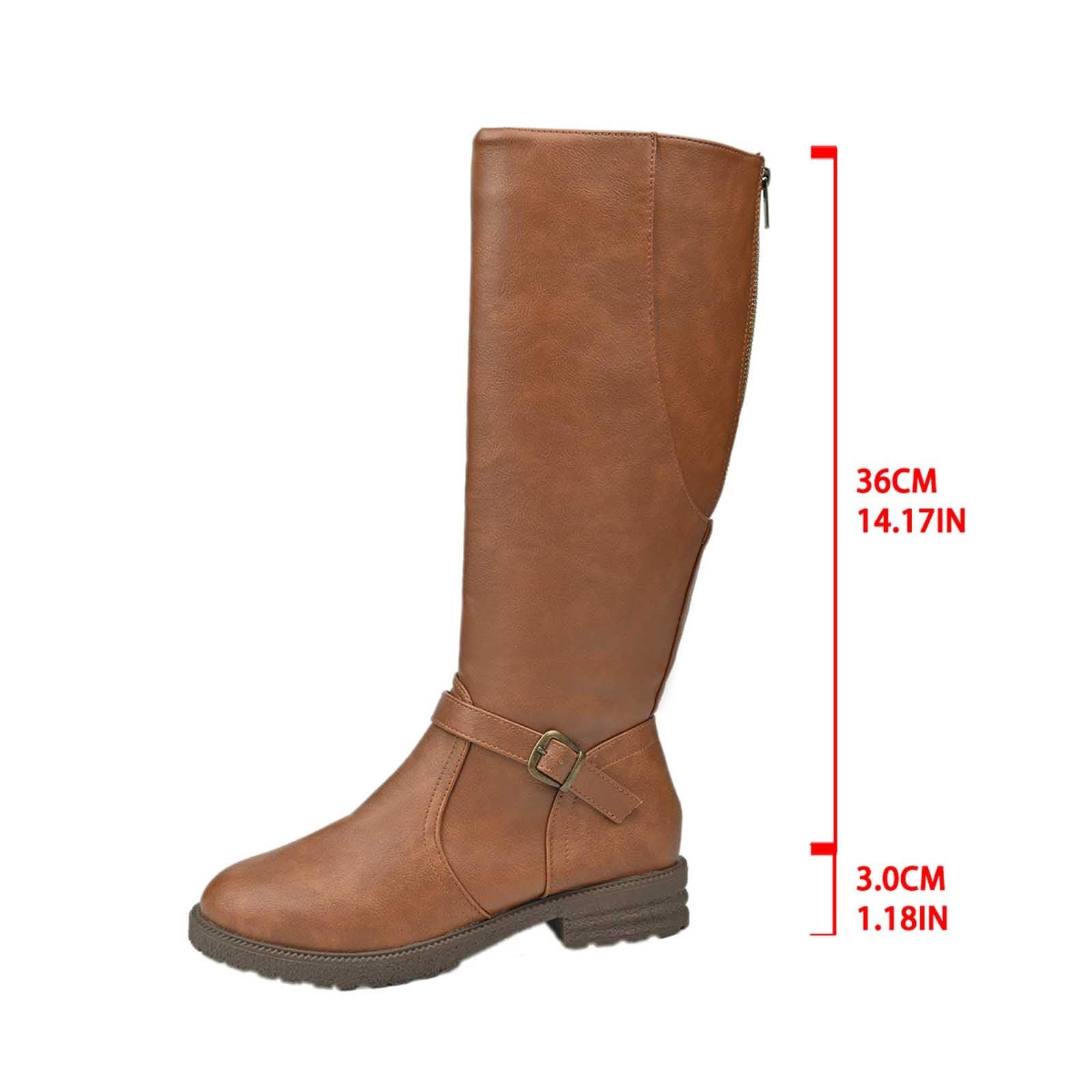 Generisch Botas de equitación de invierno Botines de moda con cremallera lateral y correas, botines, zapatos de invierno
