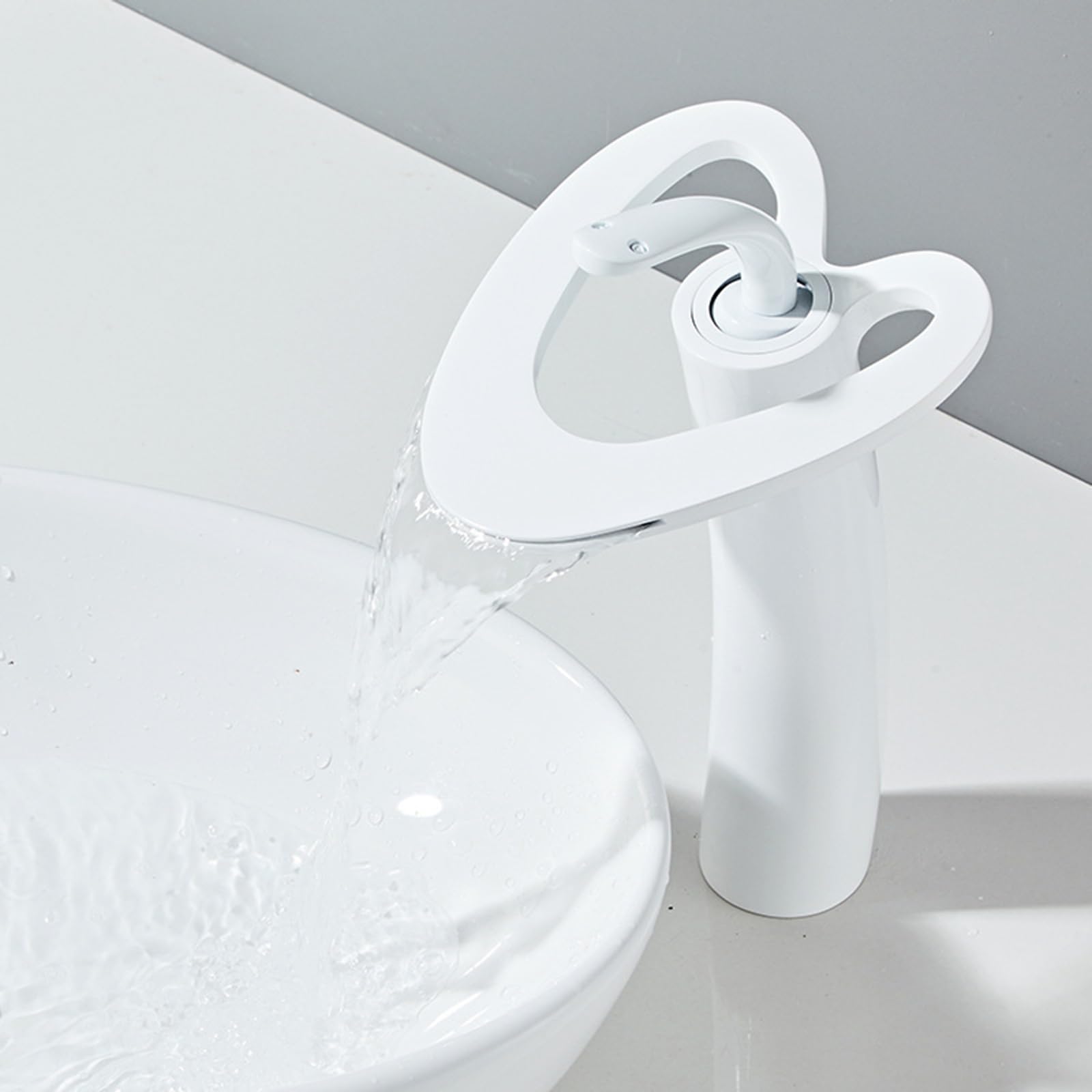 HCFYAUIS Basin Mixer Tap Hollow Bathroom Tap Single Lever Waterfall Taps for Bathroom Sink,White