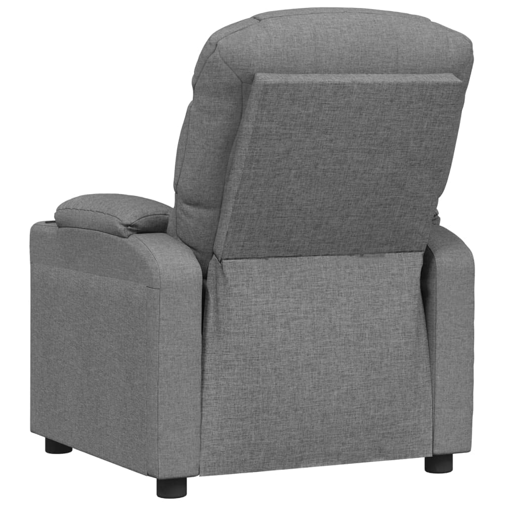 Fotel relaksacyjny, jasnoszary, materiał z ręczną funkcją leżenia, regulowane oparcie i podnóżek, drewniana rama metalowa, ergonomiczny fotel do salonu, biura i kącika do czytania