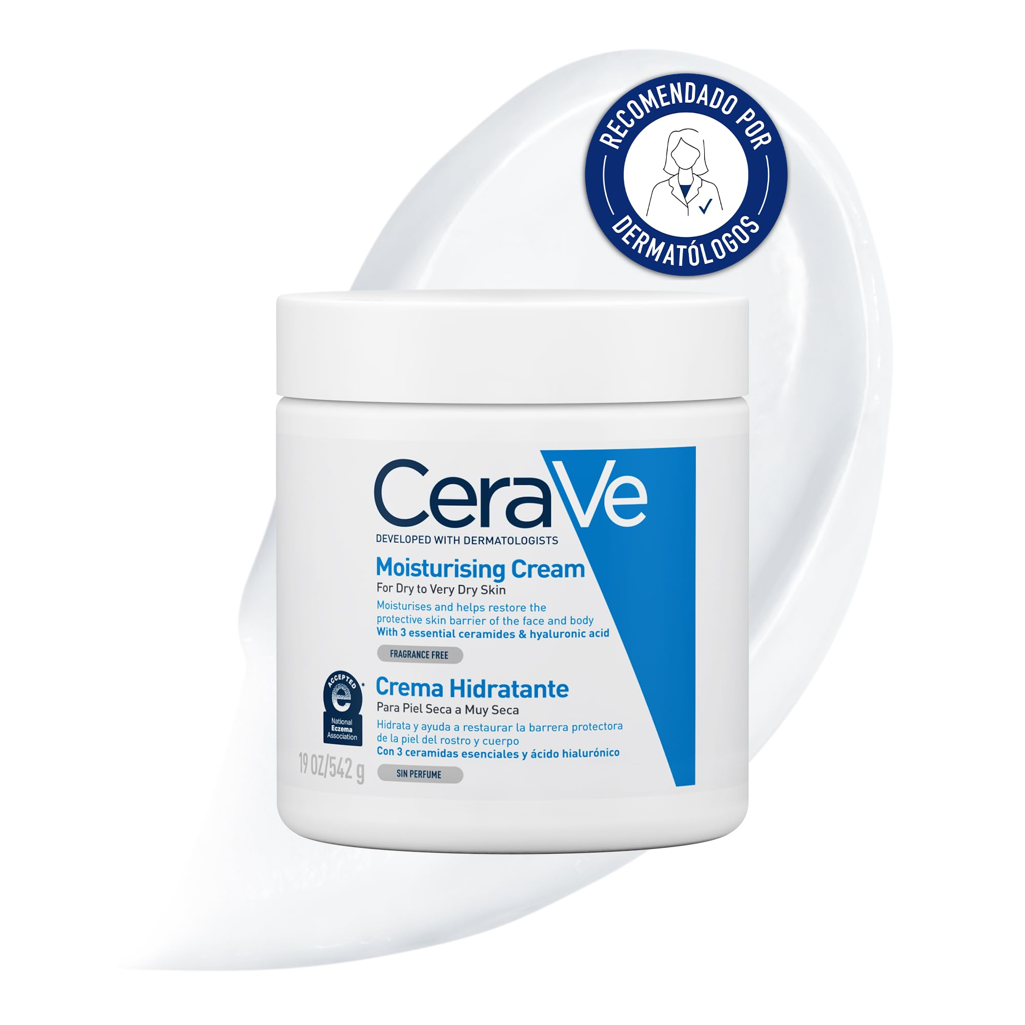 CeraVe Crema Hidratante para rostro y cuerpo, Hidrata y restaura la barrera de la piel, Enriquecido con Ceramidas Esenciales y Ácido Hialurónico, Idóneo para piel Seca a muy Seca, 542 ml