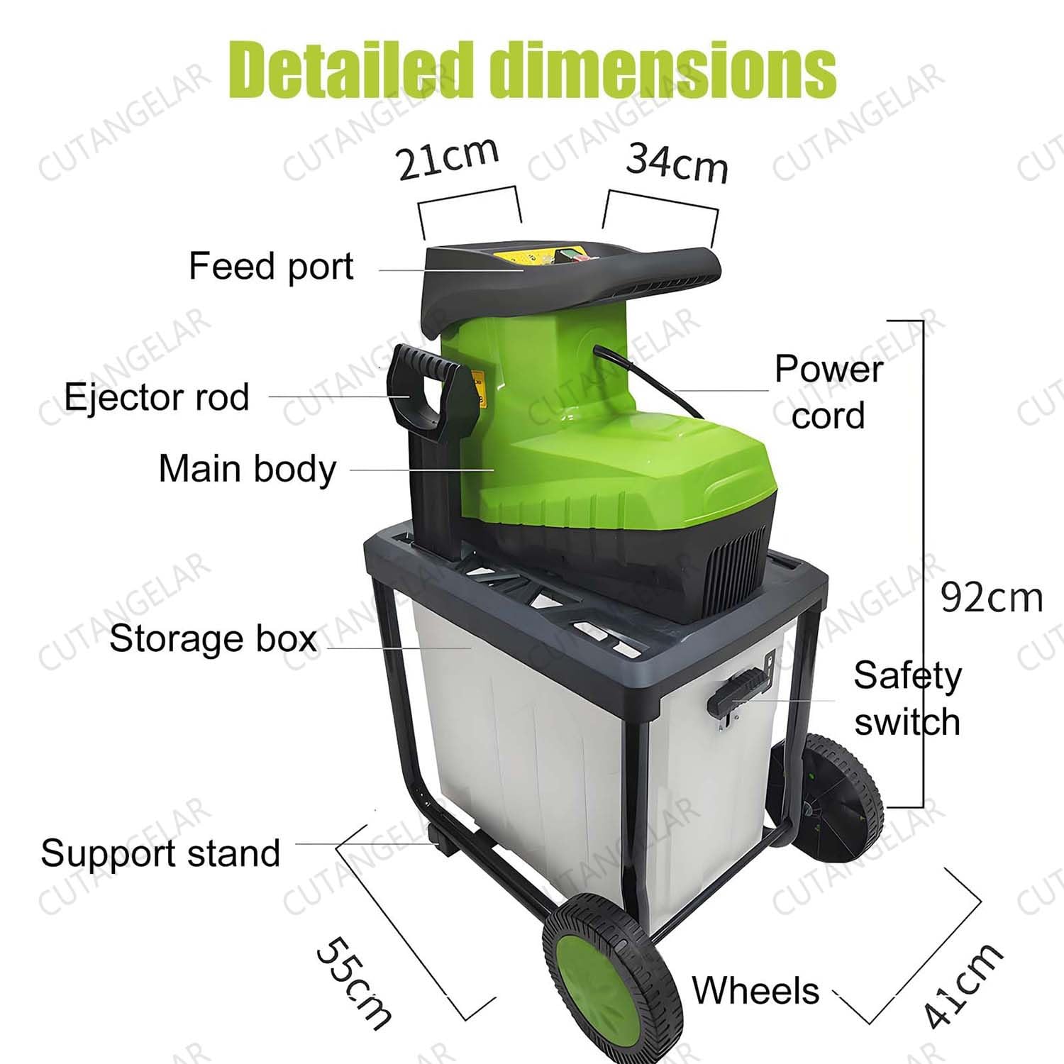 Broyeur Jardin Déchiqueteur, Déchiqueteur Électrique 2800W Avec Largeur Coupe 45mm, Bac Détachable 60L, Lames Acier Réversibles Et Arrêt Automatique, Pour Débris Jardin Robustes.