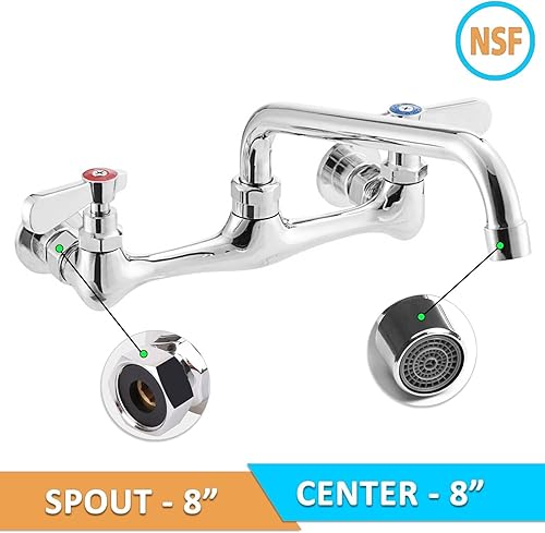 Miniatura 2 de Grifo de fregadero comercial con centro de 8 pulgadas y boquilla giratoria (8 pulgadas)