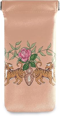 susiyo Tigers with A Flower Vase Glasses Case Portable Microfiber PU Leather Soft Sunglasses Bag Eyeglasses Pouch Holder Squeeze Top for Women Men