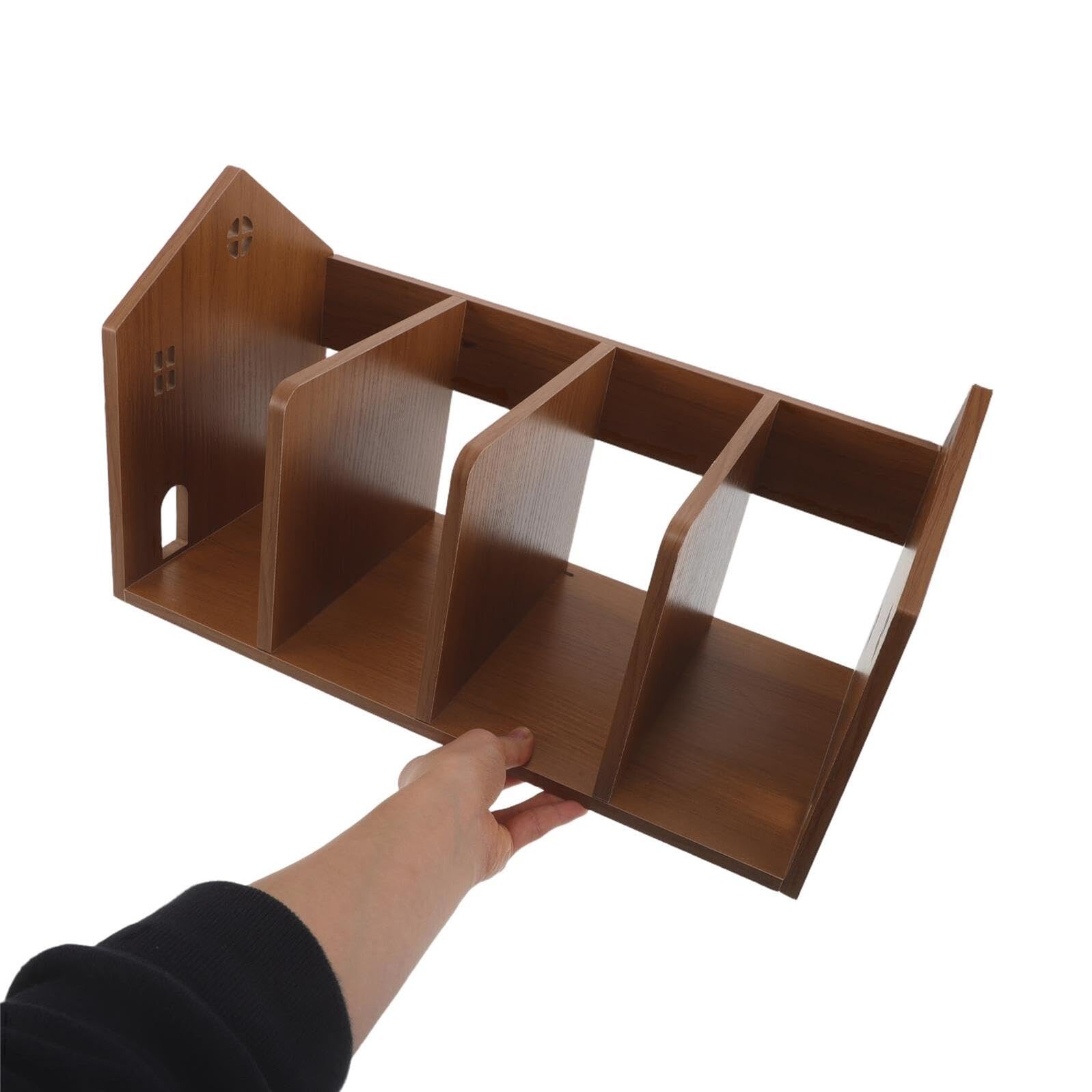 Sosoport Scaffale da Scrivania in Legno Marrone Chiaro, Libreria da Tavolo Compatta per Ufficio e Studio, Organizzatore Porta Libri e Accessori per Scrivania Piccola e Portatile