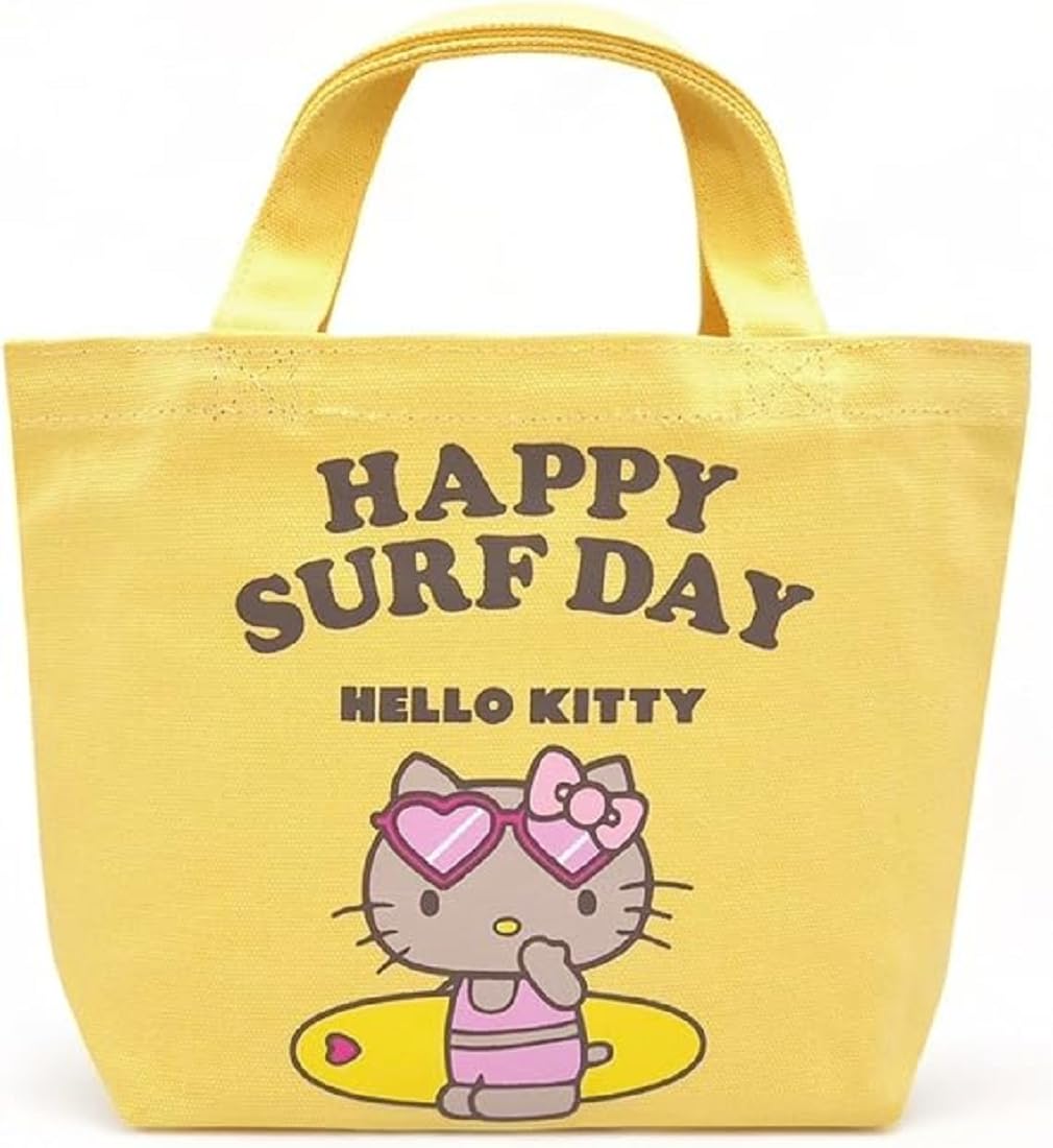 Sanrio Hello Kitty Canvas Mini Tote Bag Yellow Hawaiian Surfing HoloHolo