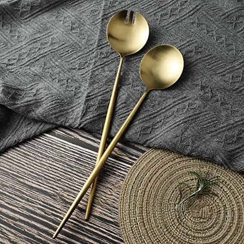 Zerophilo Salad Servers,Spoon And Fork Set 11.41 Inch,18/10 Stainless Steel Salad Serving Titanium Plating (Black Gold) #TOP7