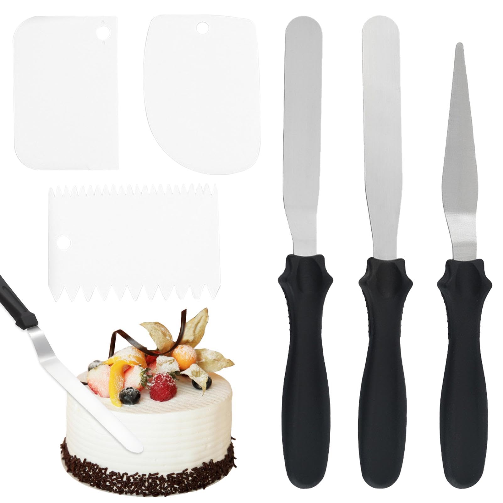 6 Pcs Palette Knife Baking Set Stainless Steel Cake Spatula with Plastic Handle Icing Spatula for Cakes Decorating Pastry Baking