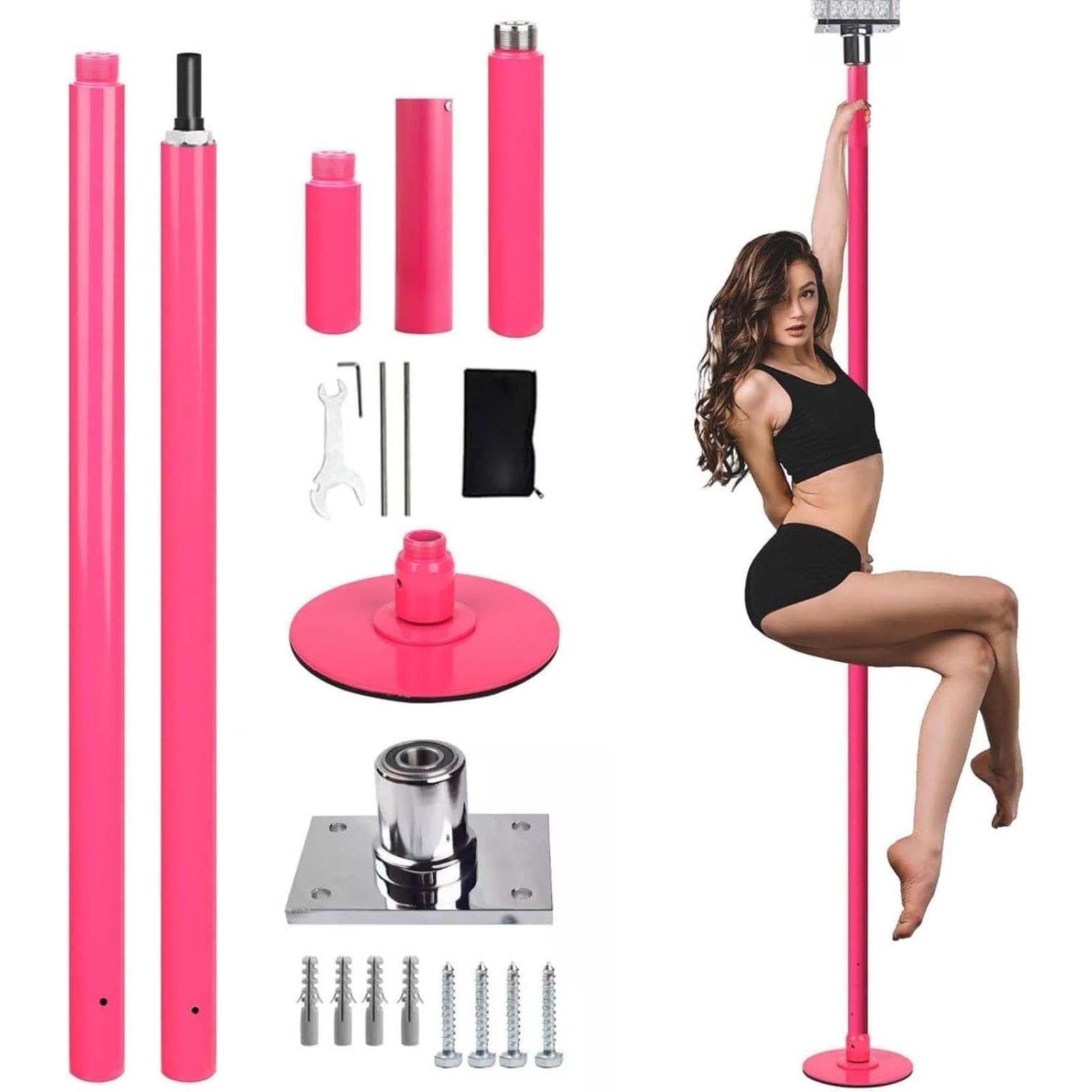 JYBNBBE Professional Spinning Dance Pole, Spinning Modes, Removable Fitness Pole for Home Use, Bedroom, Living Room, 45mm Diameter,Pink-3.2M