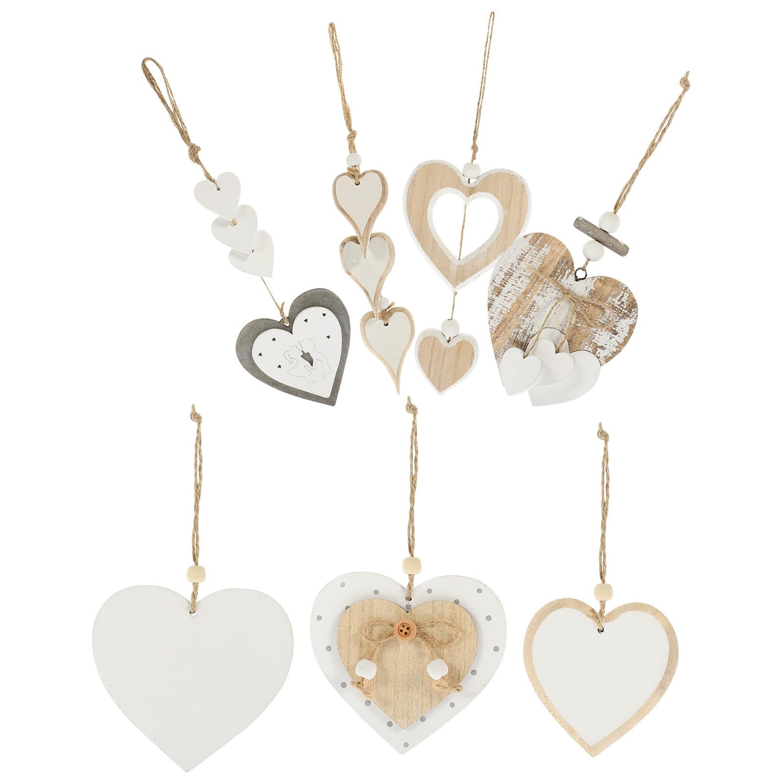 Toyvian 3 Sets Herzförmiger Holzanhänger zum Aufhängen für Valentinstag | Holz und Hanfseil, für Hochzeiten und Jubiläen, Festliche Atmosphäre, Hängedekoration