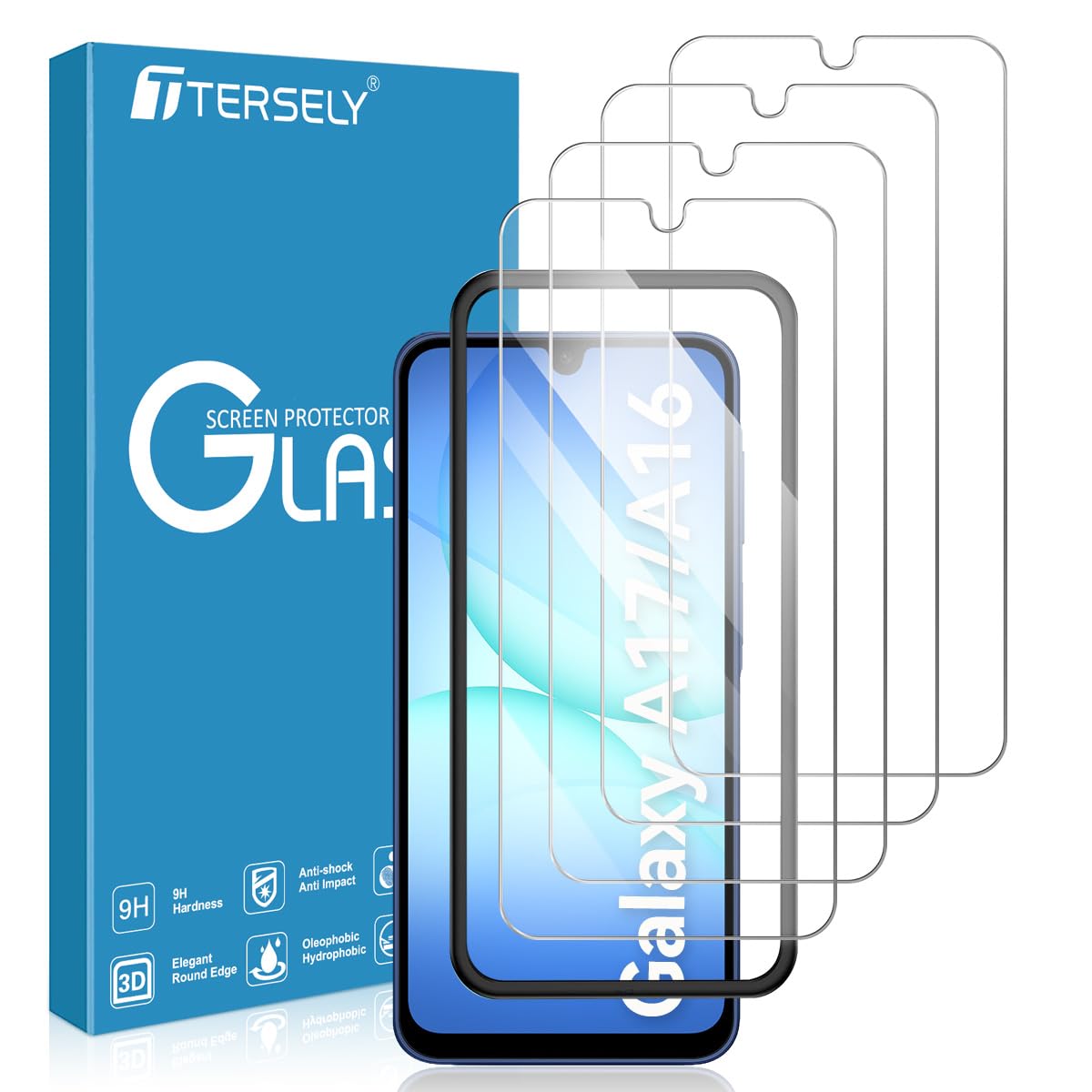 T Tersely [4-Pack] 9H Tempered Glass Screen Protector for Samsung Galaxy A16/Galaxy A17, with Installation Alignment Frame, Support Fingerprint Unlock, Case Friendly, Anti-Scratch Film