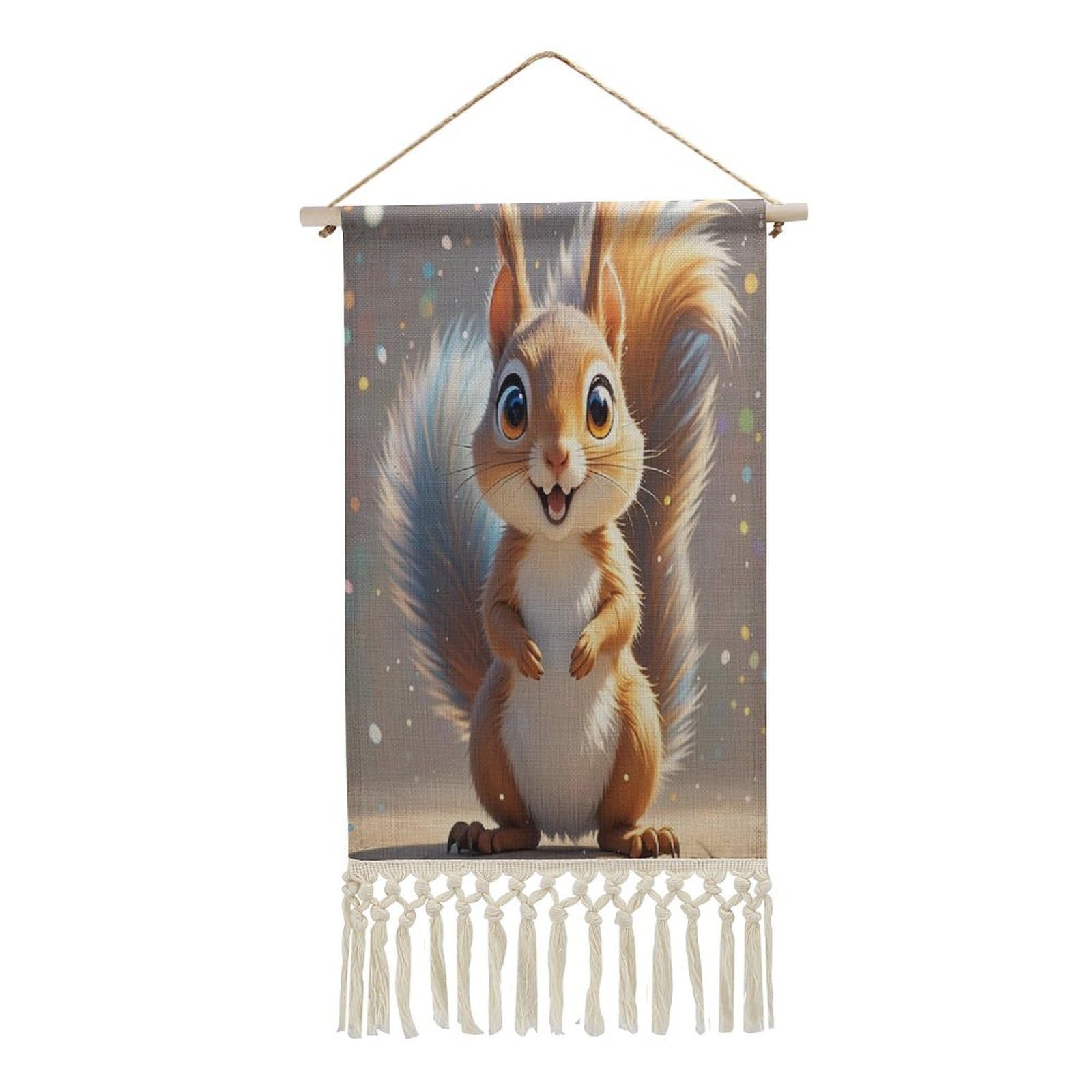 FekiLoot Squirrel Wall Art Print Decor Art Tapestry with Tassel Cotton Linen Hanging Poster Vintage Aesthetic Wall Art Poster Rustic Wall Art Decor for Home Bedroom Living Room Office