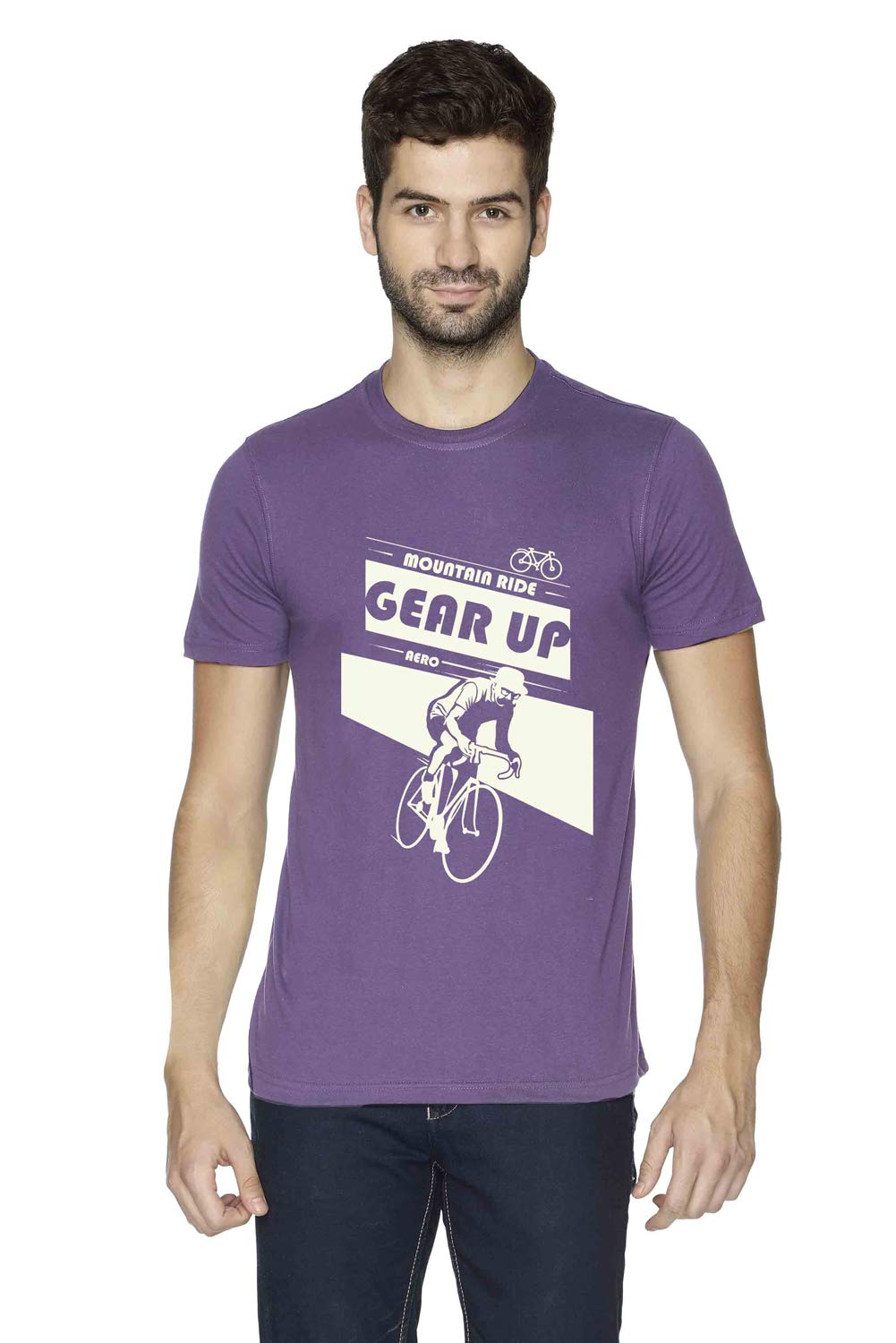 100% Cotton - Mens Design Gear Up Printed T Shirt for Daily Use - Available in Choice Colors (Black, Red, White, Purple & Yellow) - Round Neck & Half Slevees in Size S (Small), M (Medium), L (Large), XL (Extra Large) & XXL (Double XL) by Semantic