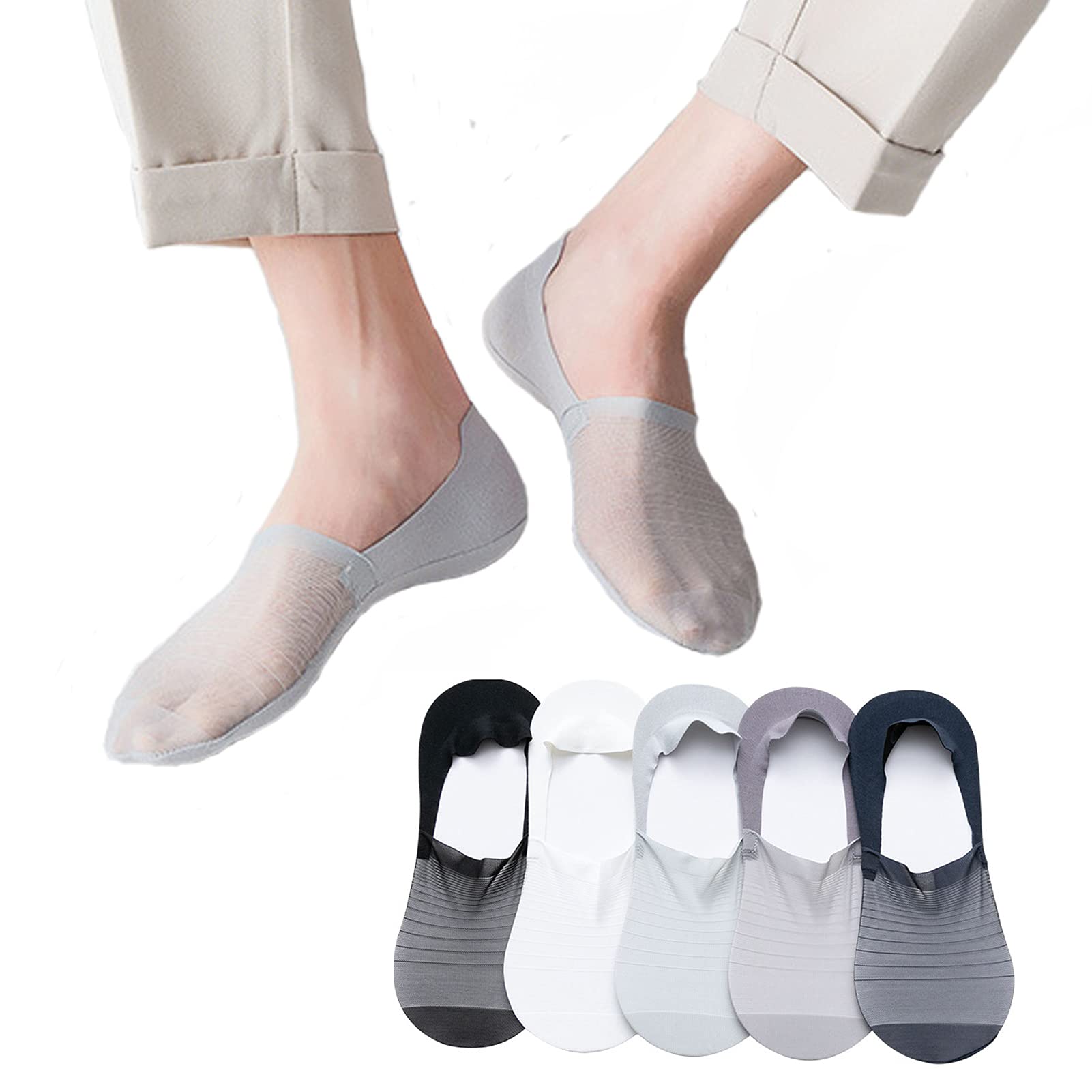 5 Pairs Ice Silk Silicone Non-slip Boat Socks Invisible Ultra Thin No Show Socks Summer Moisture Wicking Low Cut Sock