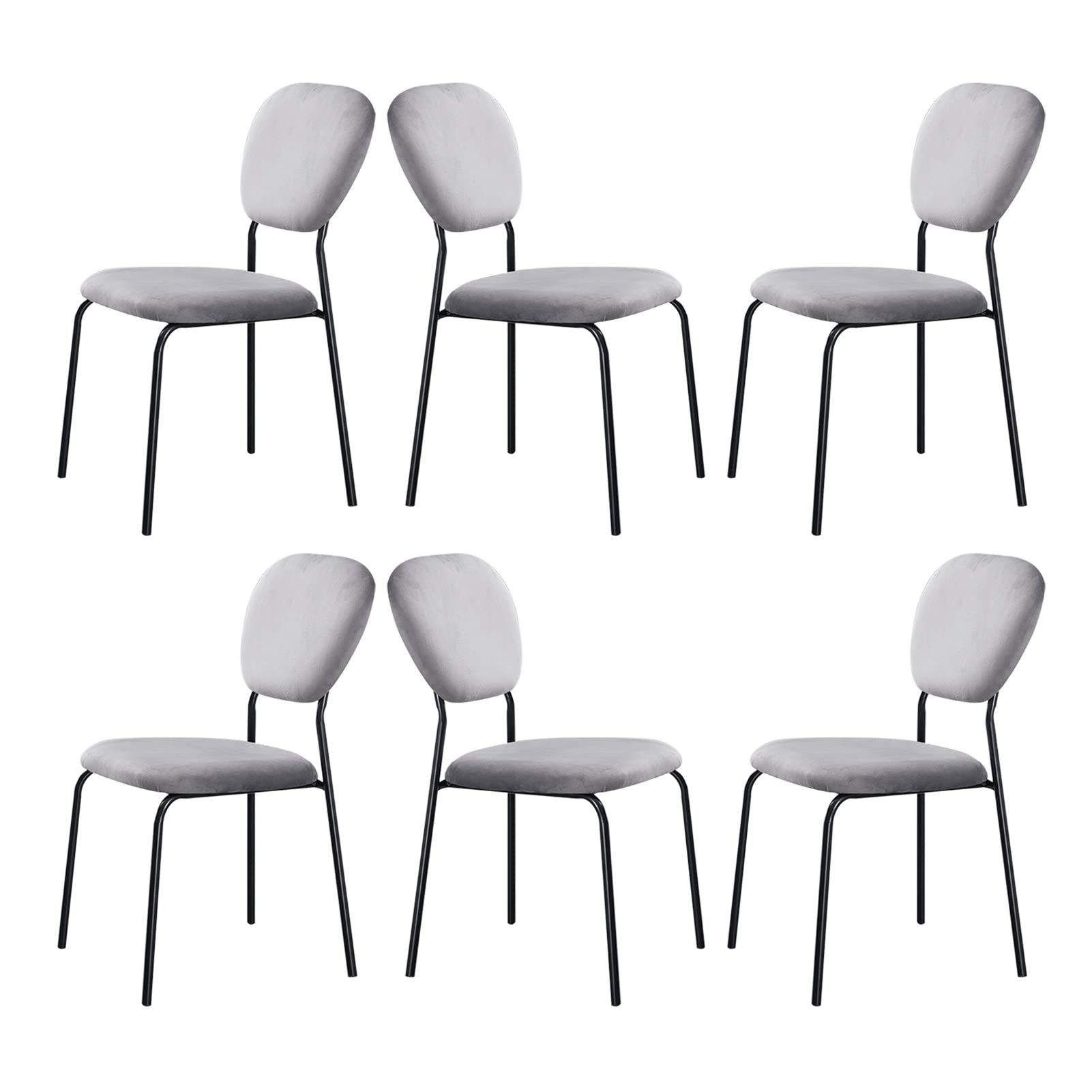 SJIALEN Modern Dining Chairs Set of 6, Home Backrest Leisure Chair Velvet Bedroom Chairs Kitchen Dining Room Side Chair Stackable Kitchen Chair (Color : Light Gray, Size : 45x48.5x85cm)