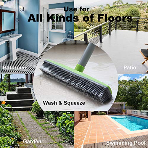 LandHope Push Broom Long Handle Rubber Bristles Sweeper Squeegee Edge 59 inches Non Scratch Bristle Broom for Pet Cat Dog Hair Carpet Hardwood Tile Windows Clean Water Resistant (Multi Segment Handle)