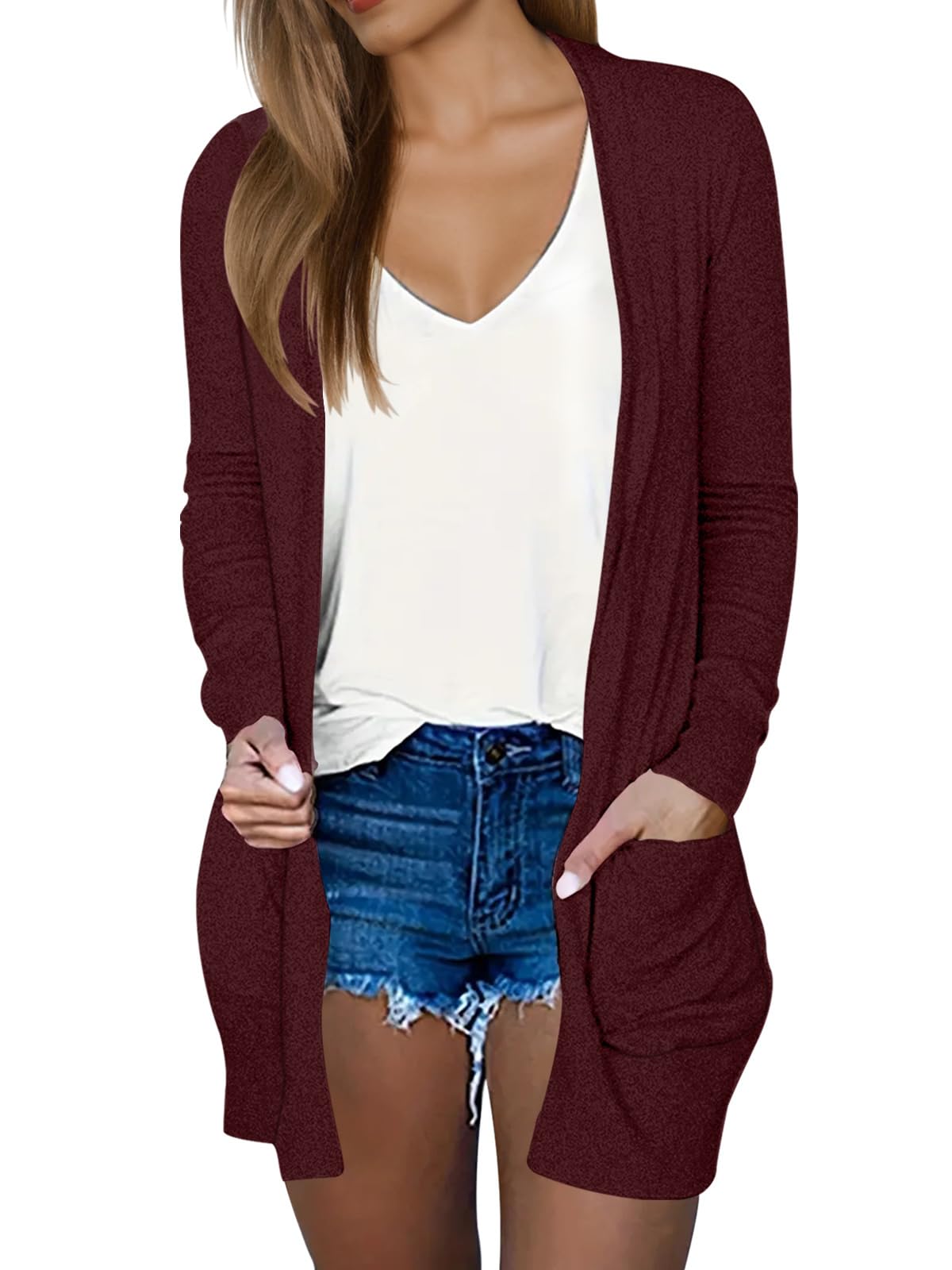 DB MOON Womens Long Cardigan 2025 Fall Lightweight Long Sleeve Open Front Sweater with Pockets