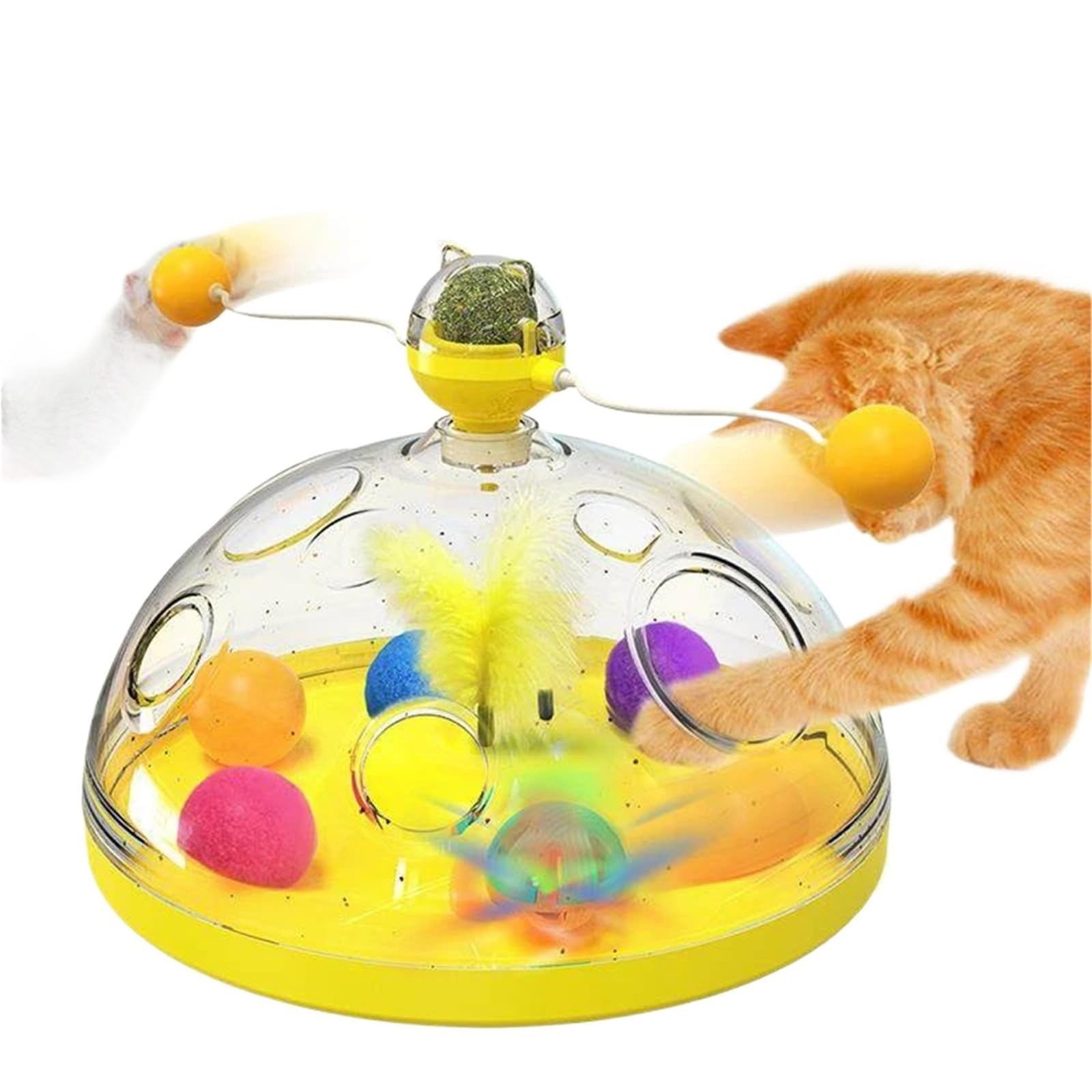 Juego de caja de juguetes para gatos, bola de hierba gatera, varita giratoria para interiores, juguetes interactivos para aliviar el aburrimiento (amarillo)