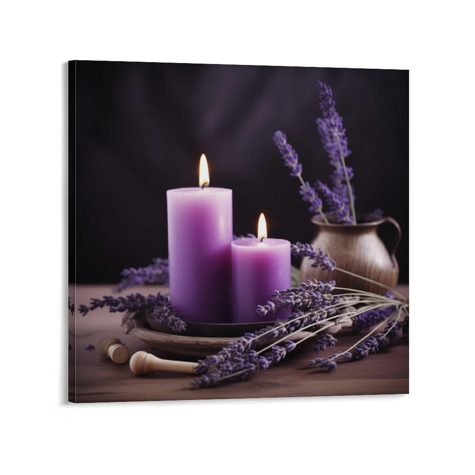 Purple Lavender With Candles Canvas Wall Art for Bedroom 20x20inch(50x50cm) Canvas Prints Artwork for Walls Modern Picture Artwork Painting for Living Room Aesthetic Wall Paintings for Bathroom Kitche